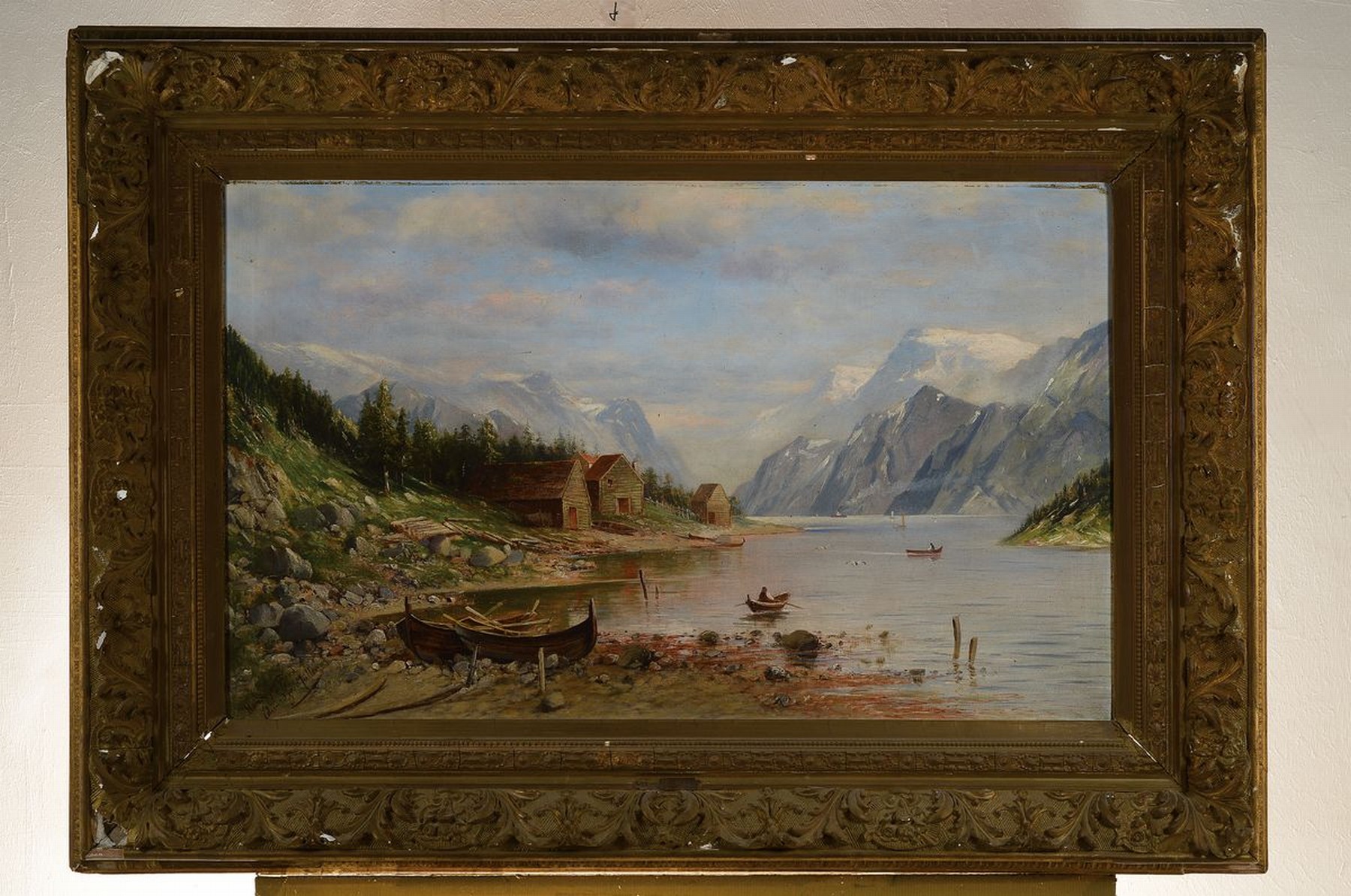 Detail k: Eduard Josef Müller, 1851 Ellenhausen-1922, Studium an der Akademie Düsseldorf, hier: der Harlanger Fjord, Landschaftsgemälde mit großer ...