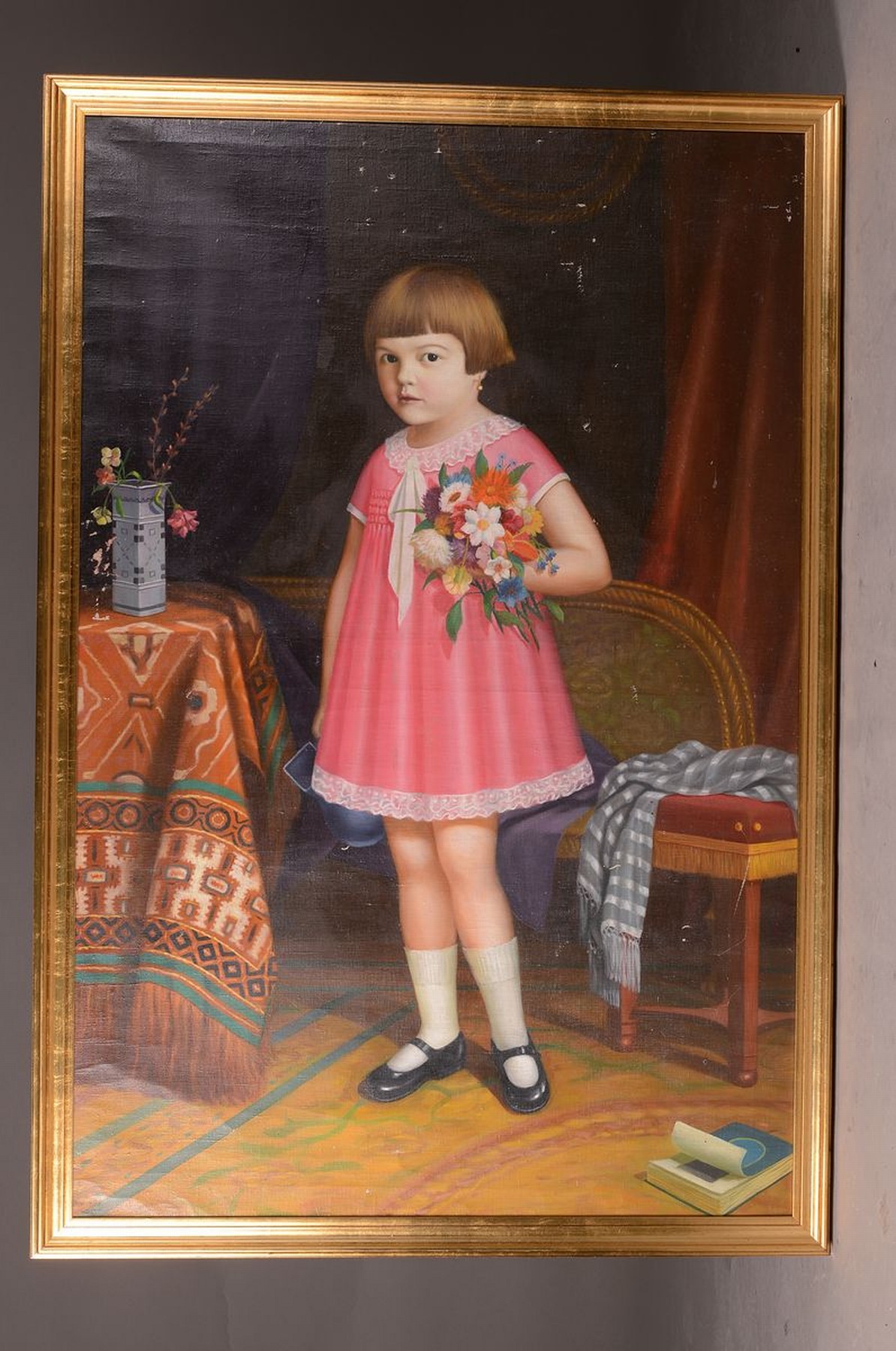 Detail k: L.A. Mikulic, Porträtist des frühen 20.Jh., ganzfiguriges Mädchenporträt, bürgerlicher Kontext, links unten signiert u. datiert 1926, Öl/Lwd, ...