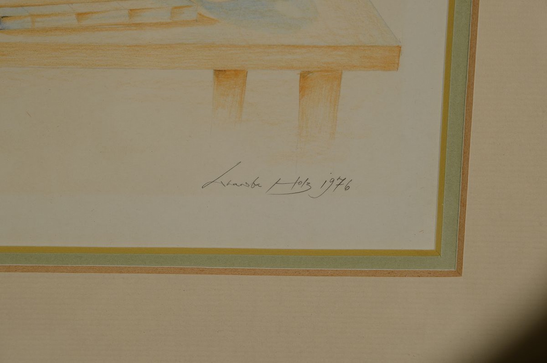 Detail a: Werner Holz, 1948 Grünstadt-1991 Ludwigshafen, Stillleben mit Birne, so links unten betitelt, erotische Darstellung, Bleistift und Aquarell auf ...