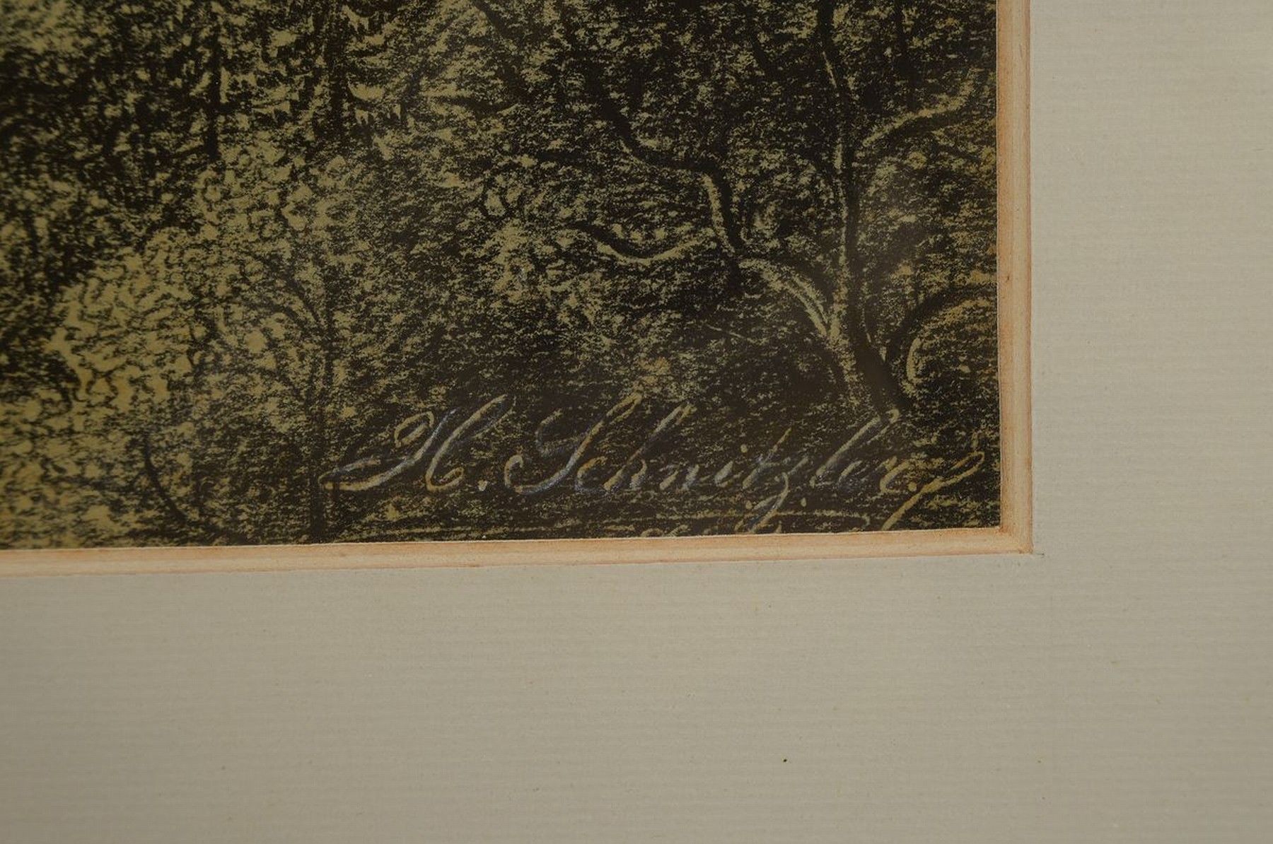 Detail a: H. Schnitzler, dat. 1893, Darstellung wohl mitteldeutscher Landschaft, vordergründiges Hüttenwerk mit rauchenden Essen, weiter Blick in eine ...