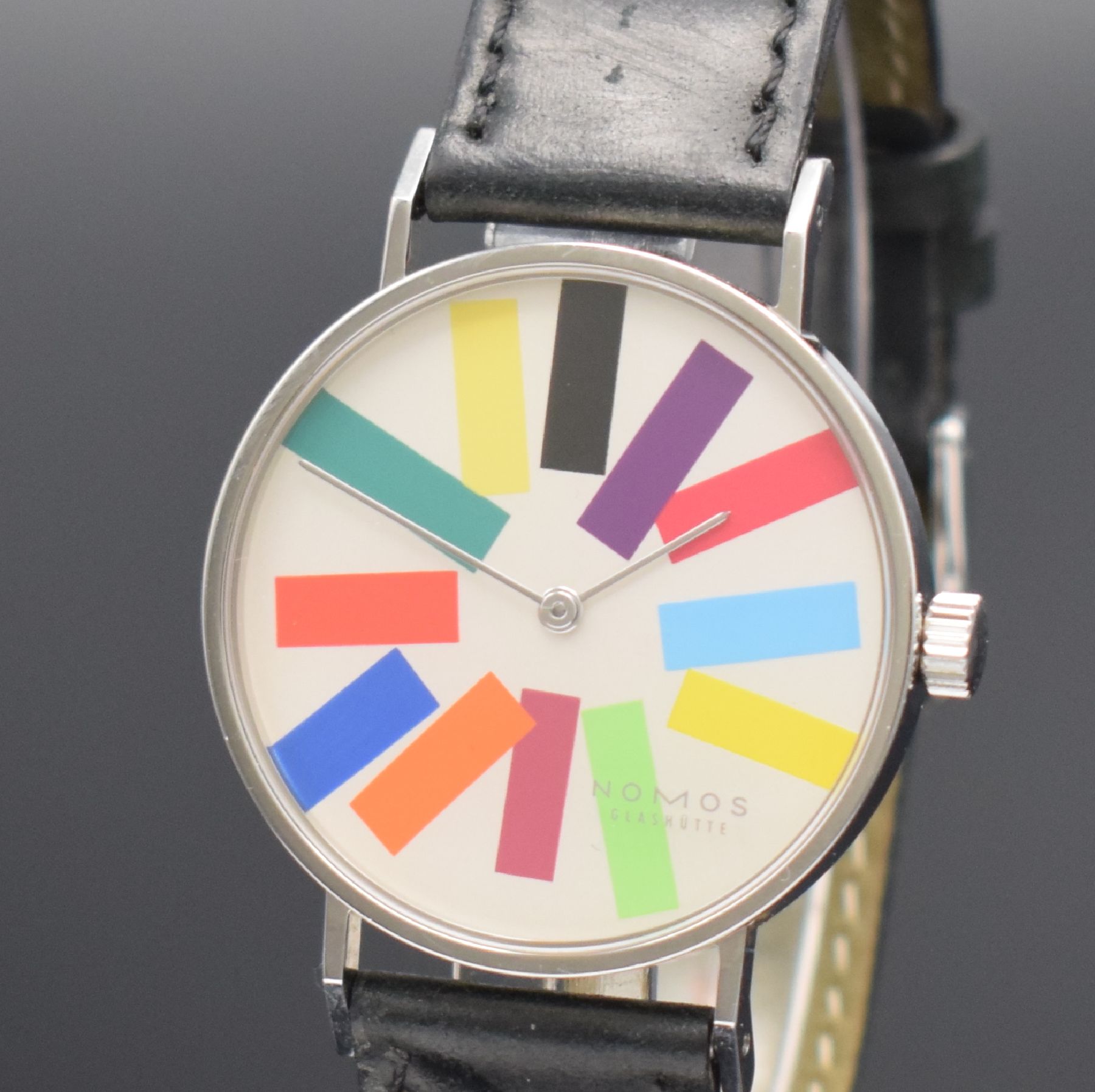 Detail c: NOMOS Tangente Klaus Schmitt auf 12 Stück limitierte Armbanduhr, Deutschland um 2006, Handaufzug, 3-teil. Gehäuse in Edelstahl, Boden & Glasrand ...
