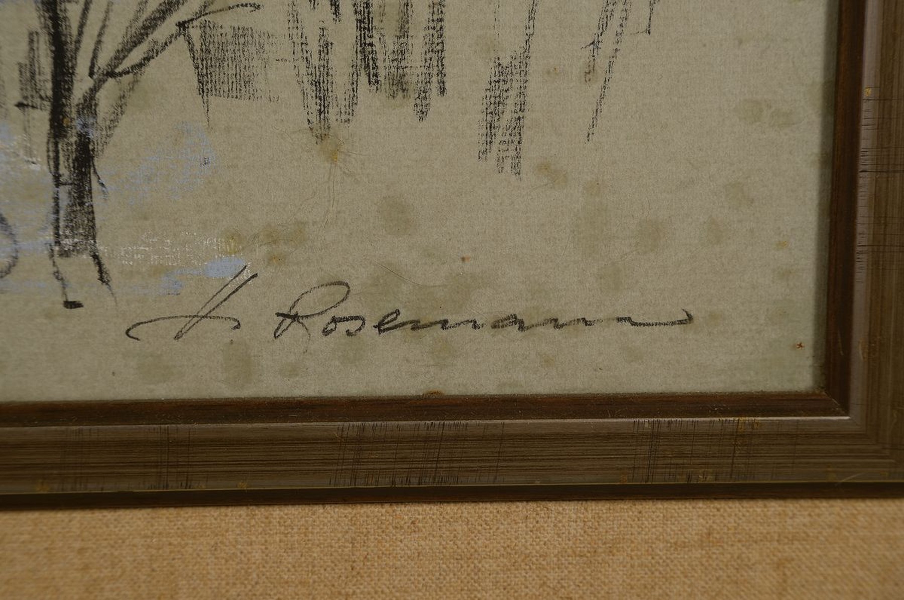 Detail a: Horst Rosemann, 1927 Freiburg (Schlesien), studierte in Breslau bei Helm und Hölscher, winterliche Ansicht von Detwang, Pastell, signiert und ...