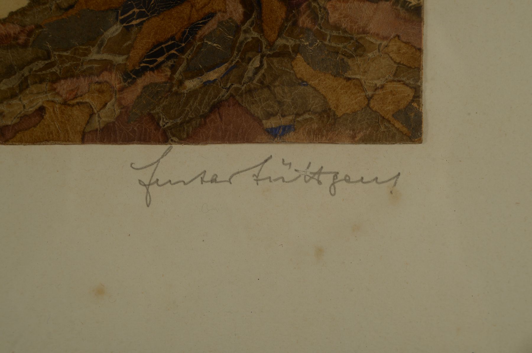 Detail b: Gustav Lüttgens, geb. 1898, Rothenburger Maler, zwei Ansichten von Rothenburg: ein Ölgemälde, "Im Burggarten", auf handbemaltem Plakat ...