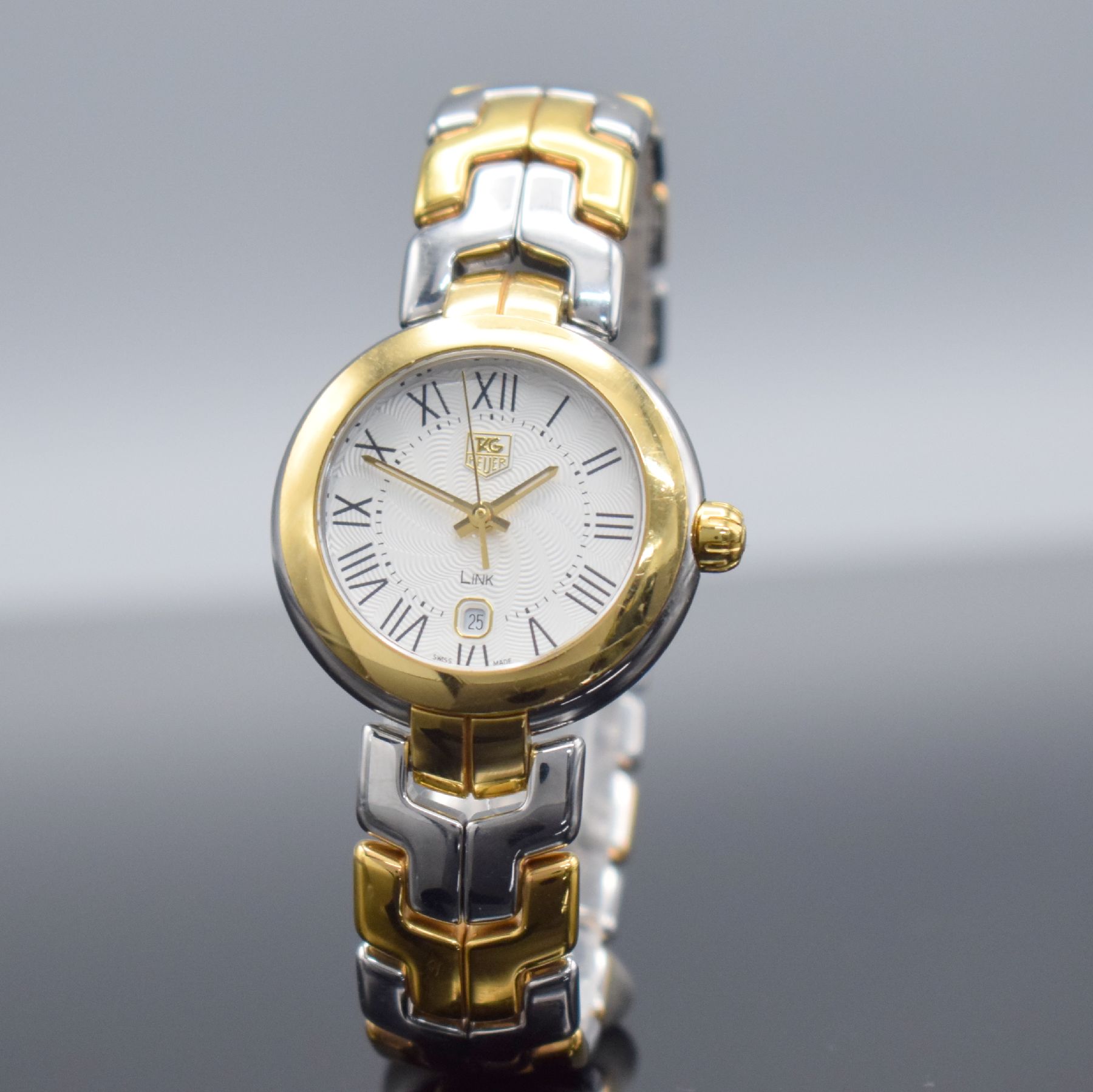 Detail b: TAG HEUER Link Damenarmbanduhr in Stahl/Gold, Schweiz verk. lt. beil. Garantie 12/2013, quarz, Ref. WAT1452, Boden verschr., orig. Gliederband m. ...