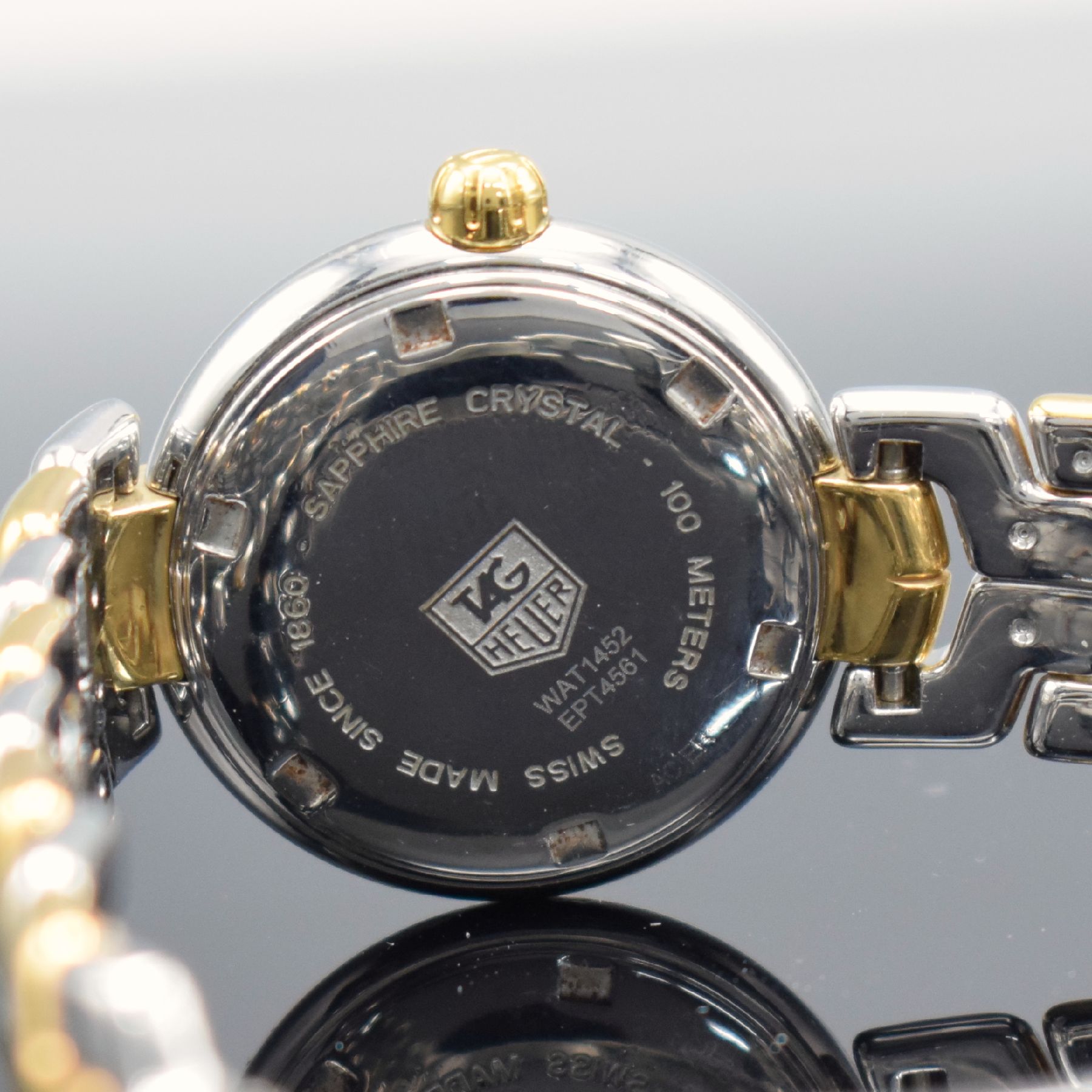 Detail e: TAG HEUER Link Damenarmbanduhr in Stahl/Gold, Schweiz verk. lt. beil. Garantie 12/2013, quarz, Ref. WAT1452, Boden verschr., orig. Gliederband m. ...