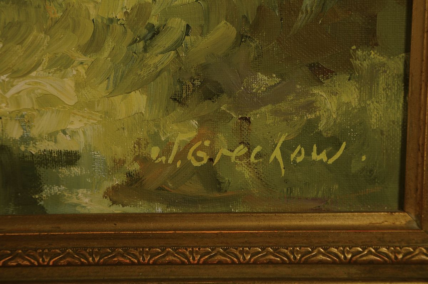 Detail a: Wladimir Grechow, geb. 1917, Landschaft in den Bergen, Öl/Lwd, rechts unten signiert, ca. 60x80cm, R. ca. 76x96cm