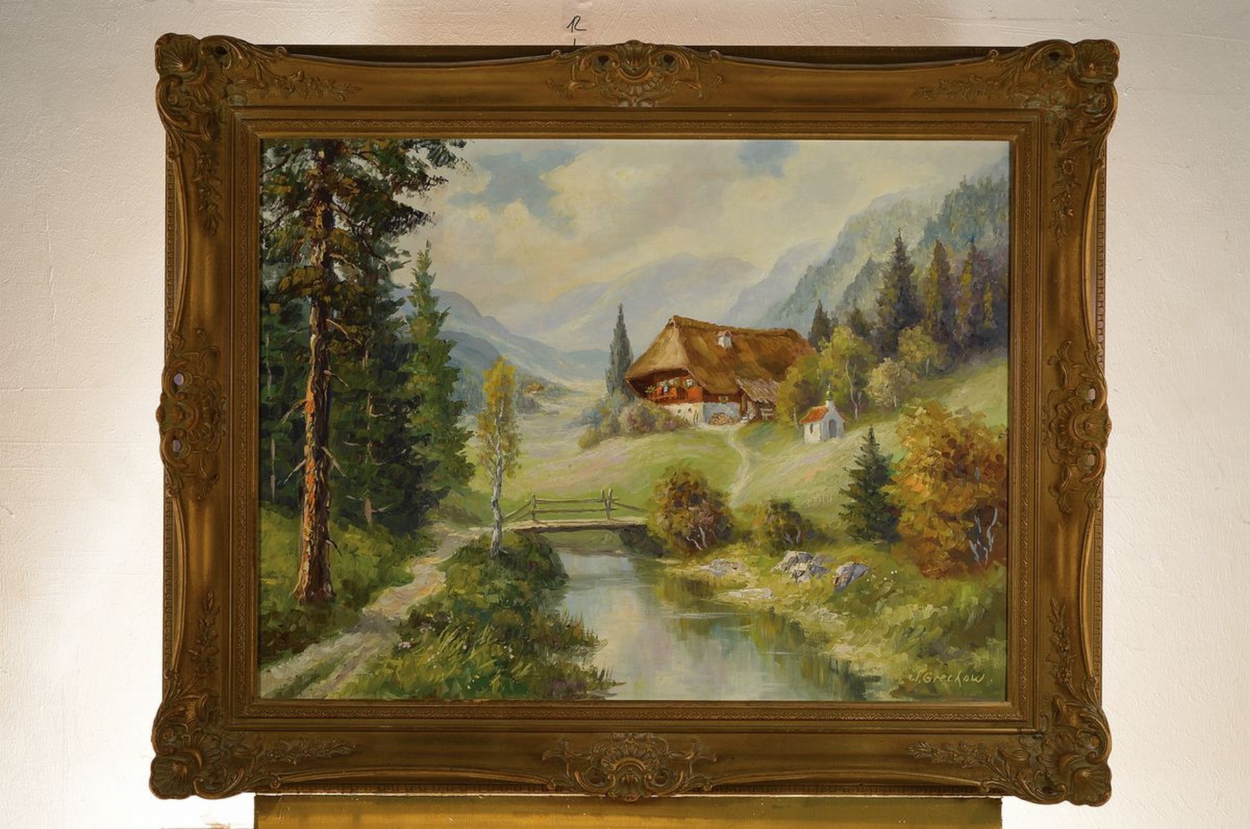 Detail k: Wladimir Grechow, geb. 1917, Landschaft in den Bergen, Öl/Lwd, rechts unten signiert, ca. 60x80cm, R. ca. 76x96cm
