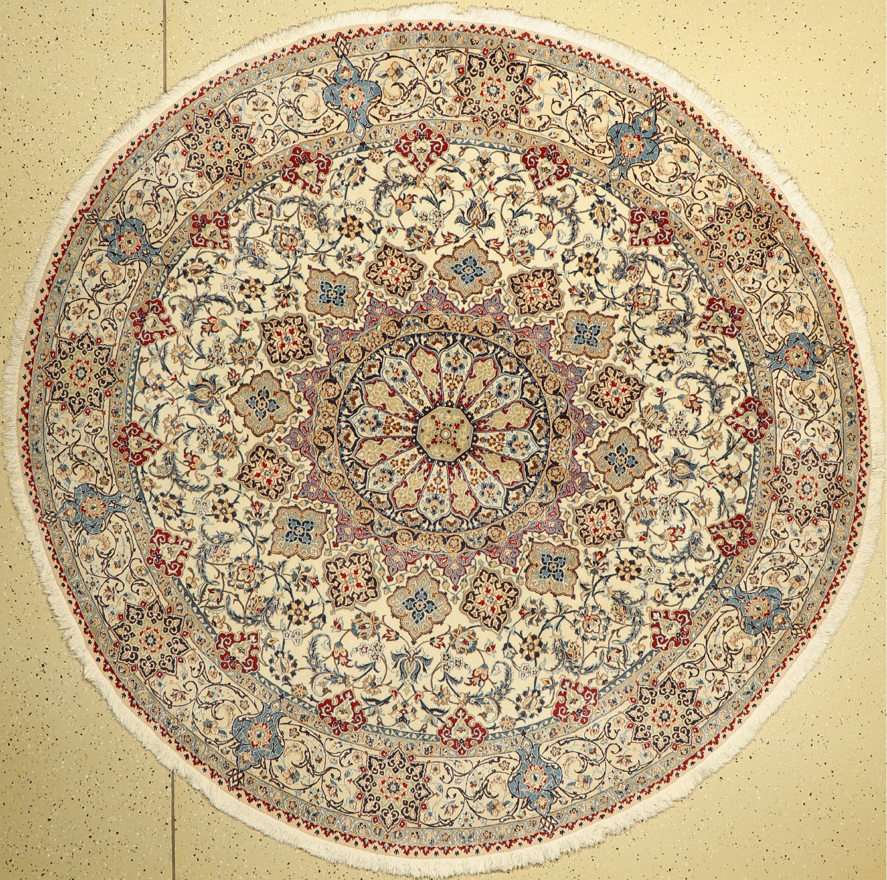 Nain fein Rund(6 La), Persien, ca. 50 Jahre, Korkwolle mit Seide, durchm.ca. 214 cm,ca.1,0 Mio. Kn/qm, EHZ: 2