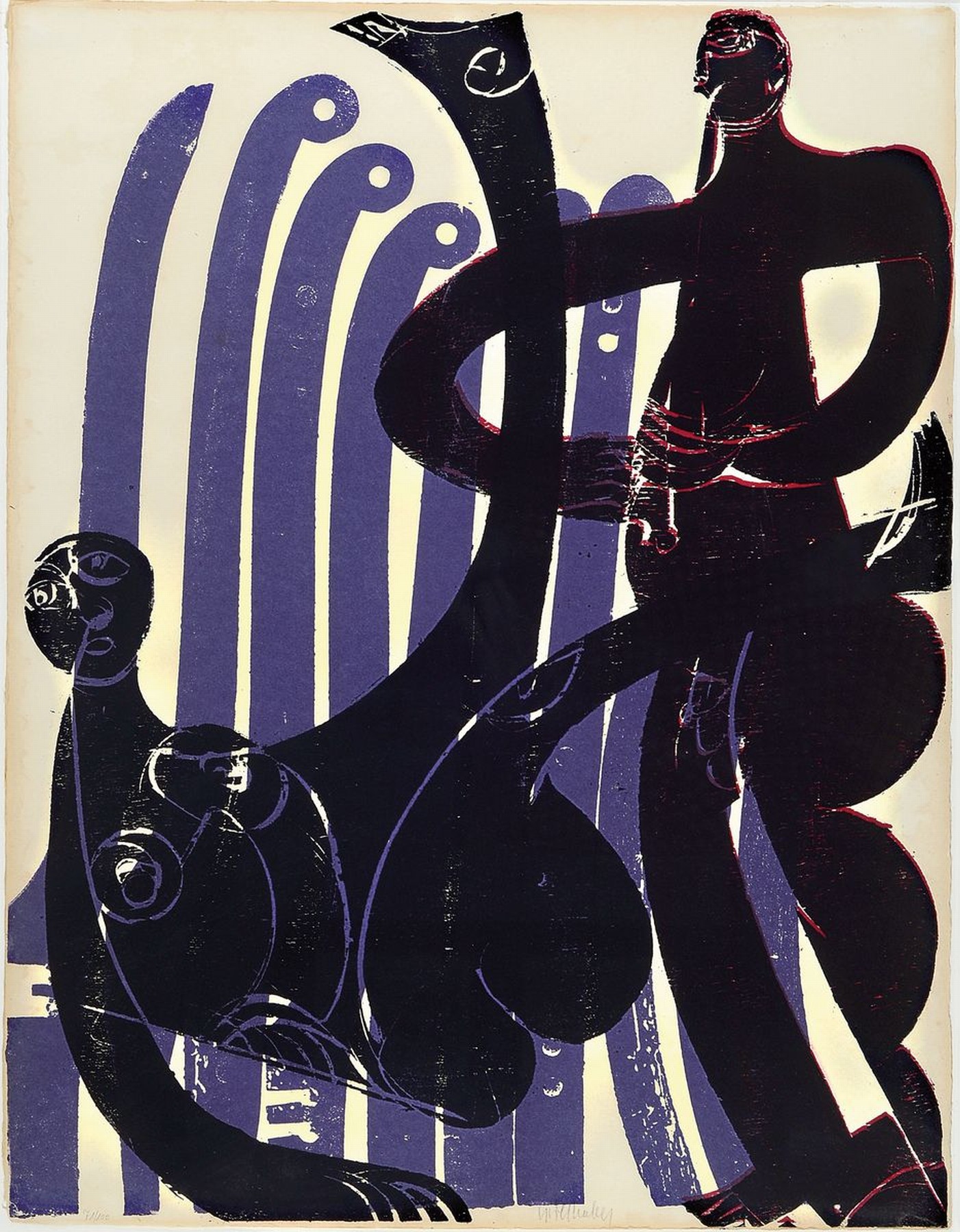 HAP Grieshaber, 1909-1981, Holzschnitt, handsigniert, gebräunt bzw. l. Alters- und Gebr.spuren, ca. 67 x 52 cm, unter Glas, Rahmen