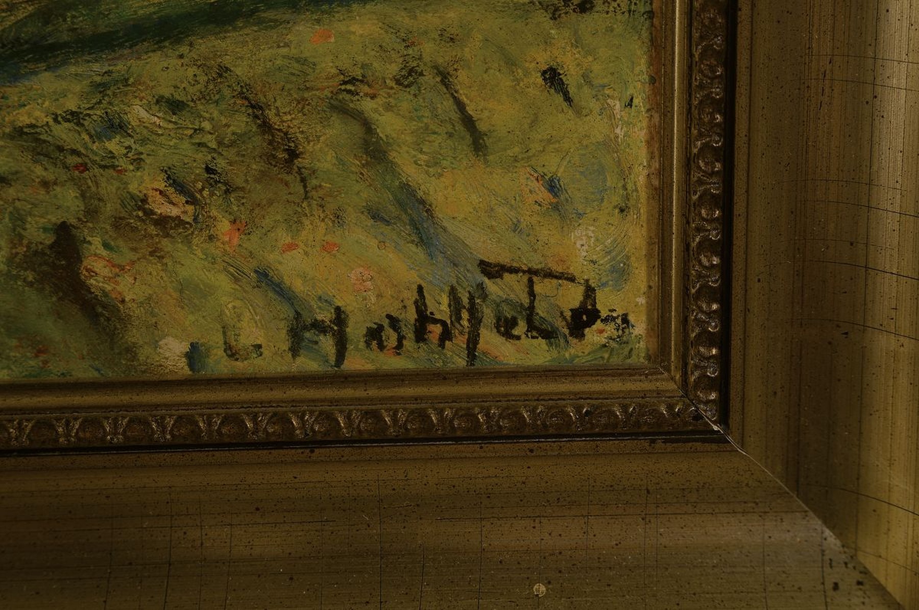 Detail a: Leo Hohlfeld, 1872 Waren-1951 Dessau, Blick durch Birken auf eine Ortschaft, Öl/Malkarton, rechts unten signiert, ca. 45x35cm, R. ca. 53x43cm