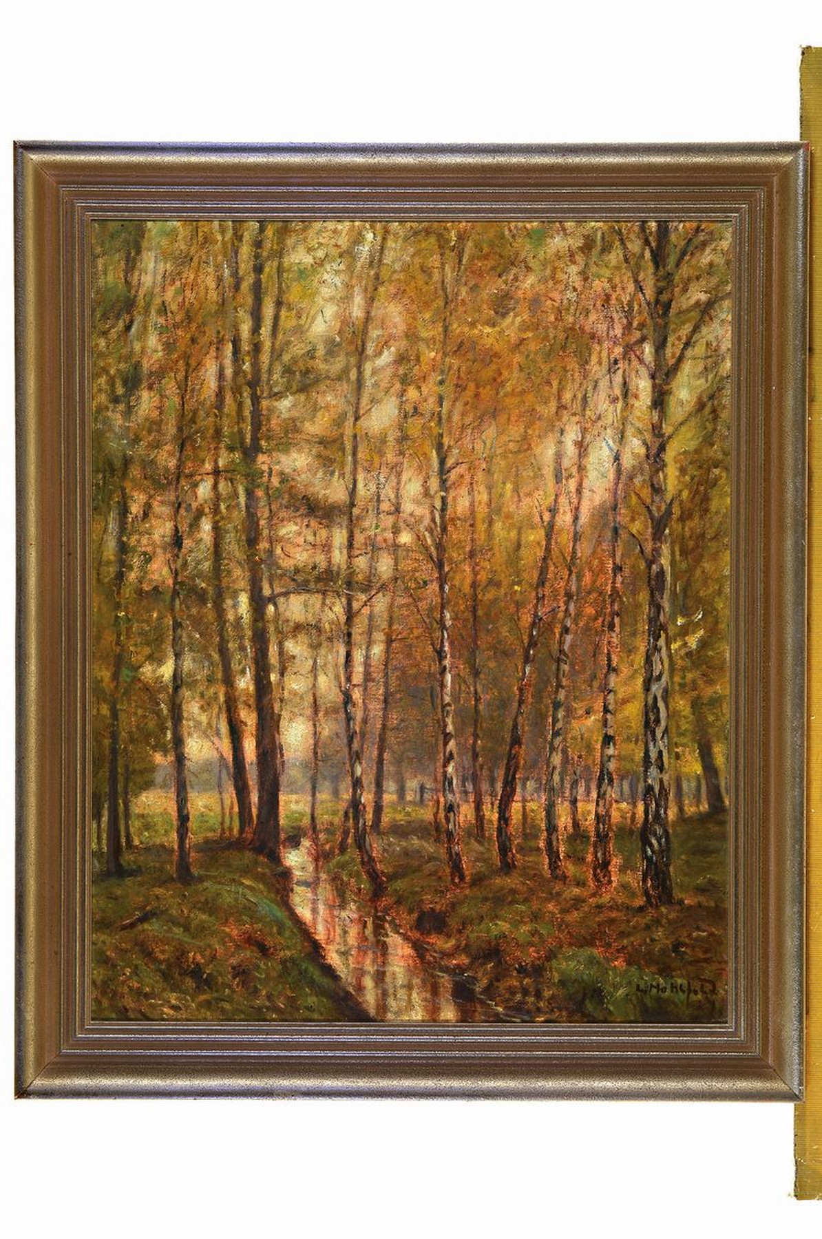 Detail k: Leo Hohlfeld, 1872 Waren-1951 Dessau, Birkenwäldchen mit Bachlauf im Herbst, Öl/Lwd, rechts unten signiert, ca. 55x45cm, R. ca. 63x53cm