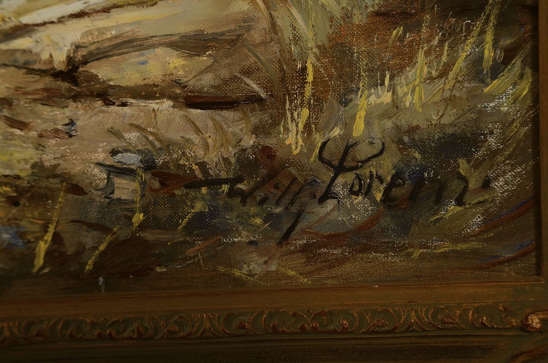Detail a: Willy Lorenz, 1908 Berlin - 1980, deutscher Tiermaler, Bärin mit zwei Jungtieren in herbstlicher Landschaft der kanadischen Rocky Mountains, ...