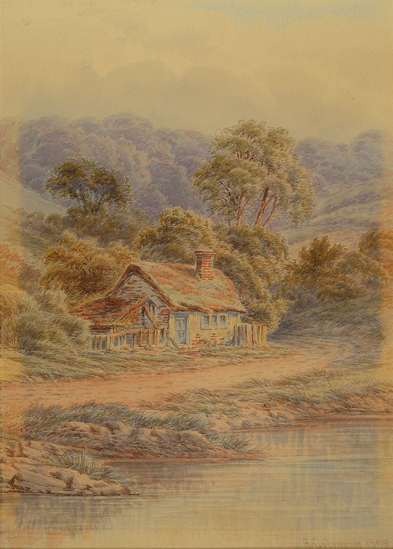 Detail a: A. Coleman, britischer Künstler des 19.Jh., zwei Aquarelle: Ansichten von typischen Cottages in hügeliger Landschaft, je rechts unten signiert u. ...