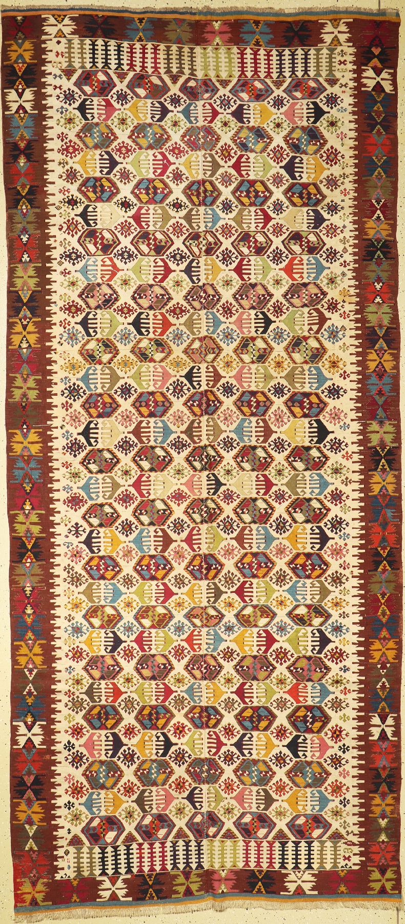 Antiker Konya Kelim, Türkei, (Hothames), 19. Jhd, Wolle auf Wolle, ca. 360 x 158 cm, EHZ: 2-3