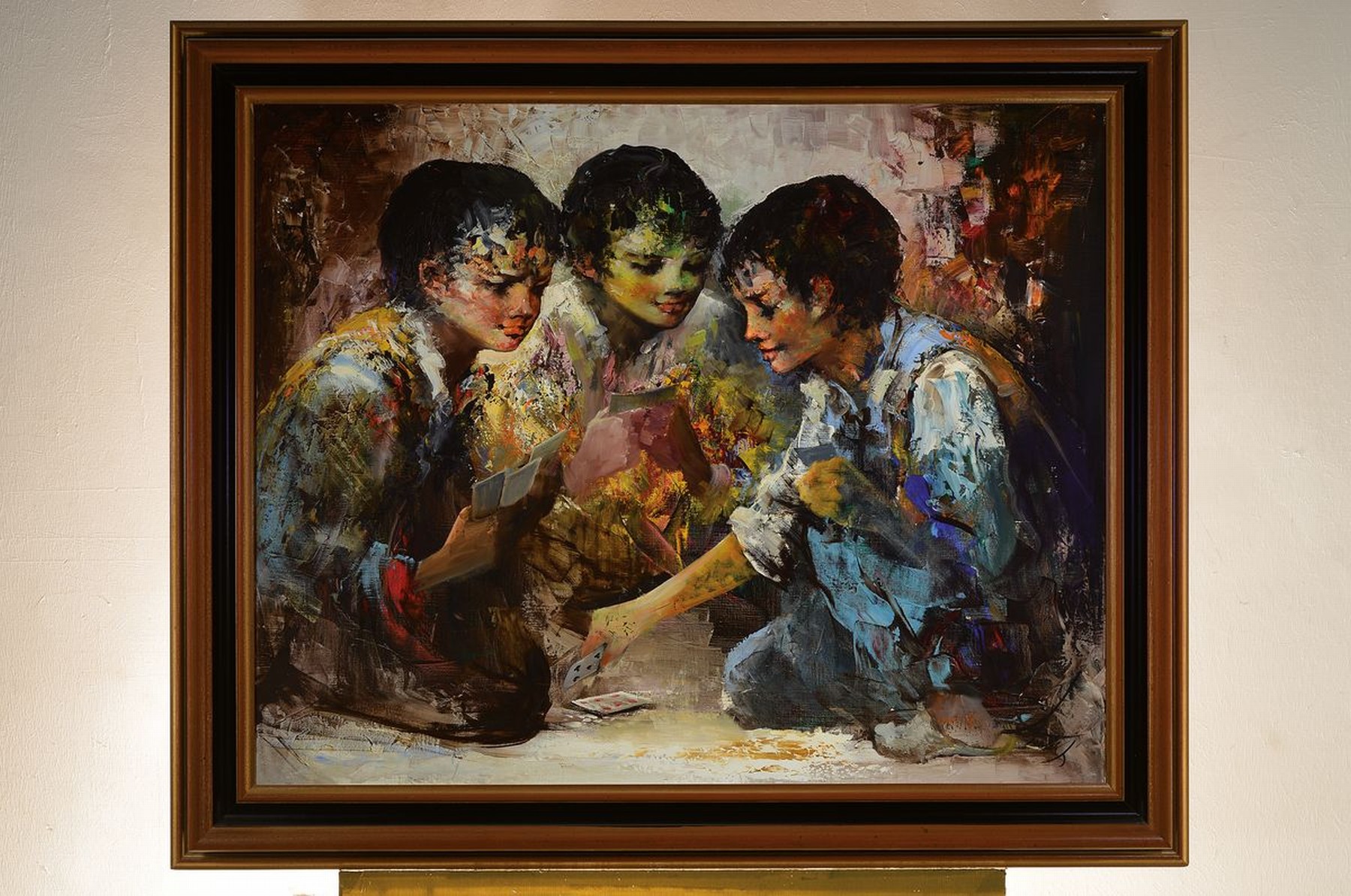 Detail k: Anoush Rahnarvardkar, 1924 Teheran-1983 München, Karten spielende Kinder, Öl/Lwd, rechts unten signiert, ca. 80x100cm, R. ca. 100x120cm