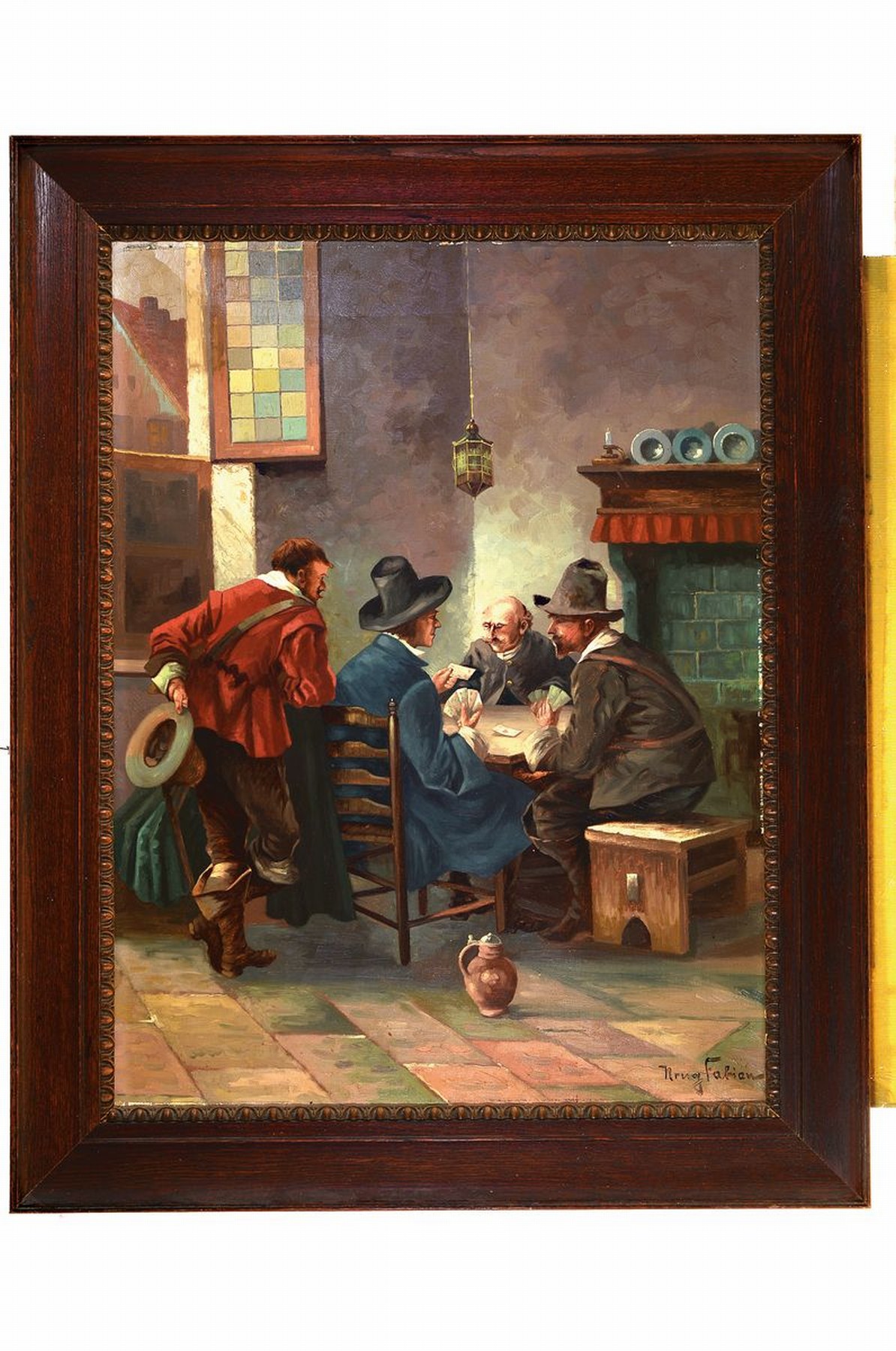 Detail k: Krug Fabian, Maler der Mitte des 20. Jh., Beim Kartenspiel, Öl/Lwd, rechts unten signiert, ca. 80x60cm, R. ca. 97x77cm