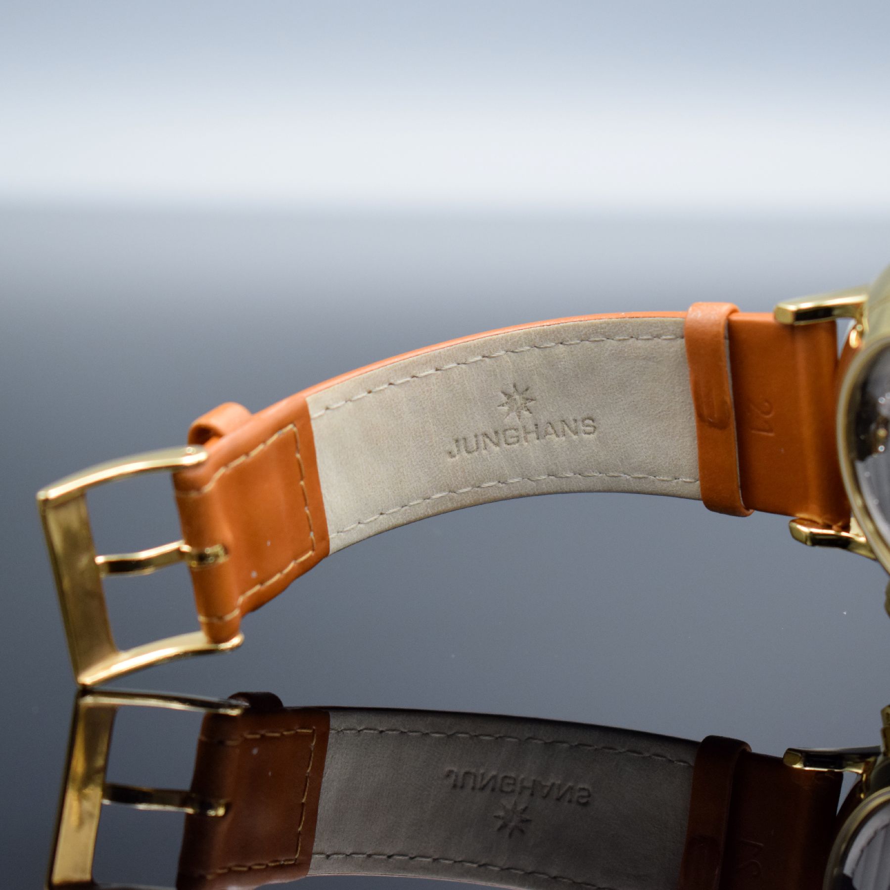Detail f: JUNGHANS Chronoscope Herrenarmbanduhr mit Chronograph Referenz 027/5382, Deutschland um 2018, verg. Stahlgehäuse, beids. vergl., orig. Lederband m. ...