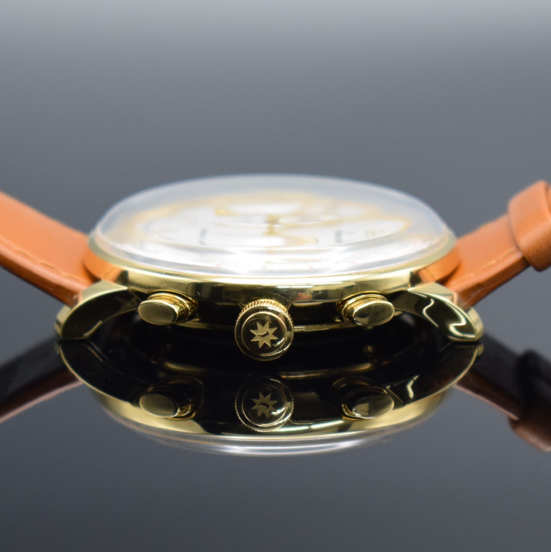 Detail g: JUNGHANS Chronoscope Herrenarmbanduhr mit Chronograph Referenz 027/5382, Deutschland um 2018, verg. Stahlgehäuse, beids. vergl., orig. Lederband m. ...