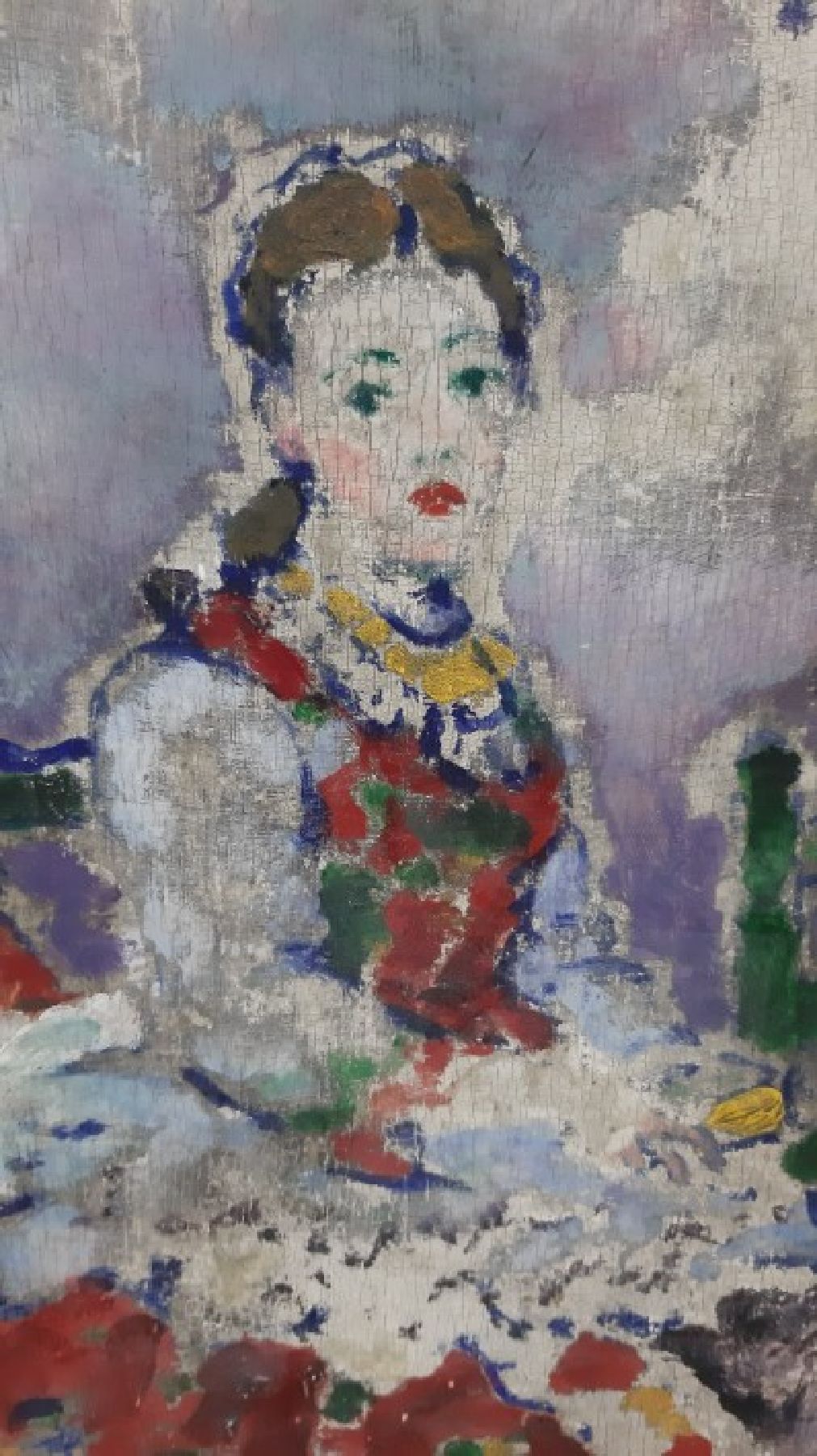 Detail c: Dezsö Pécsi-Pilch, 1888 Pécs - 1949 Budapest, "une Paysanne de Sarköz", junge Frau auf grünem Stuhl, Öl/Holz, re. oben signiert und ...