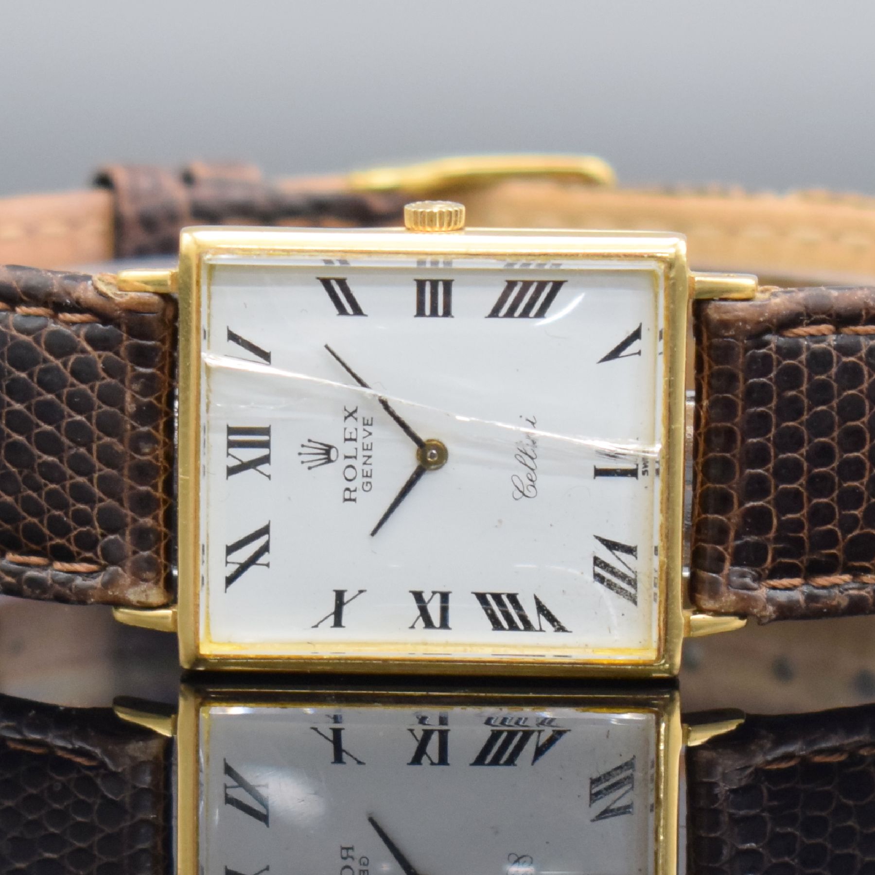 Detail a: ROLEX Cellini rechteckige Armbanduhr in GG 750/000 Referenz 3603, Handaufzug, Schweiz um 1961, 2-tlg. Geh., Boden aufgedr., Mineralglas zu ers., ...