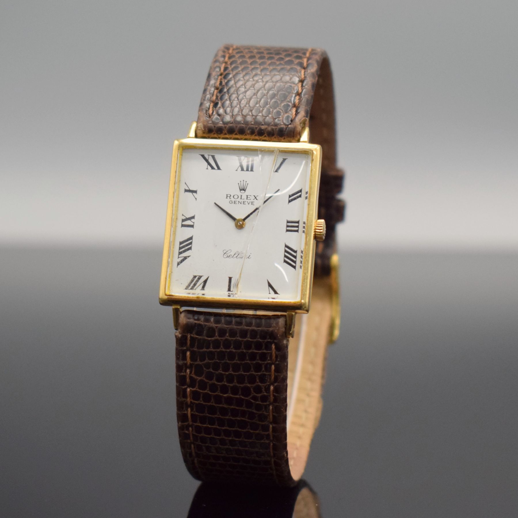 Detail b: ROLEX Cellini rechteckige Armbanduhr in GG 750/000 Referenz 3603, Handaufzug, Schweiz um 1961, 2-tlg. Geh., Boden aufgedr., Mineralglas zu ers., ...