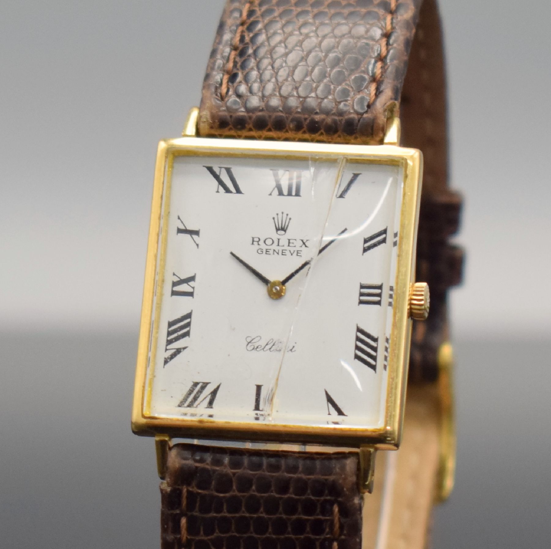 Detail c: ROLEX Cellini rechteckige Armbanduhr in GG 750/000 Referenz 3603, Handaufzug, Schweiz um 1961, 2-tlg. Geh., Boden aufgedr., Mineralglas zu ers., ...