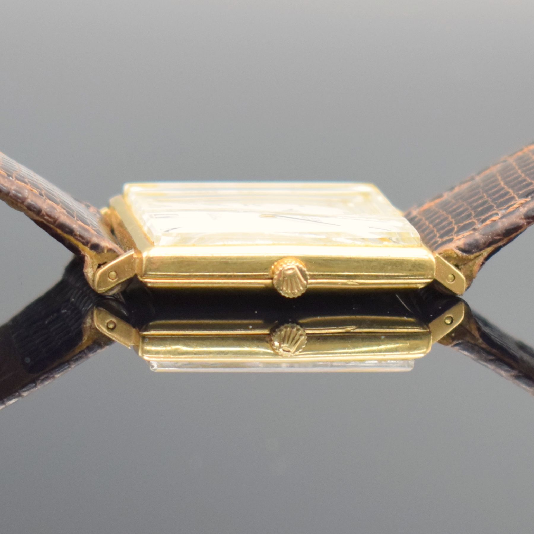 Detail d: ROLEX Cellini rechteckige Armbanduhr in GG 750/000 Referenz 3603, Handaufzug, Schweiz um 1961, 2-tlg. Geh., Boden aufgedr., Mineralglas zu ers., ...