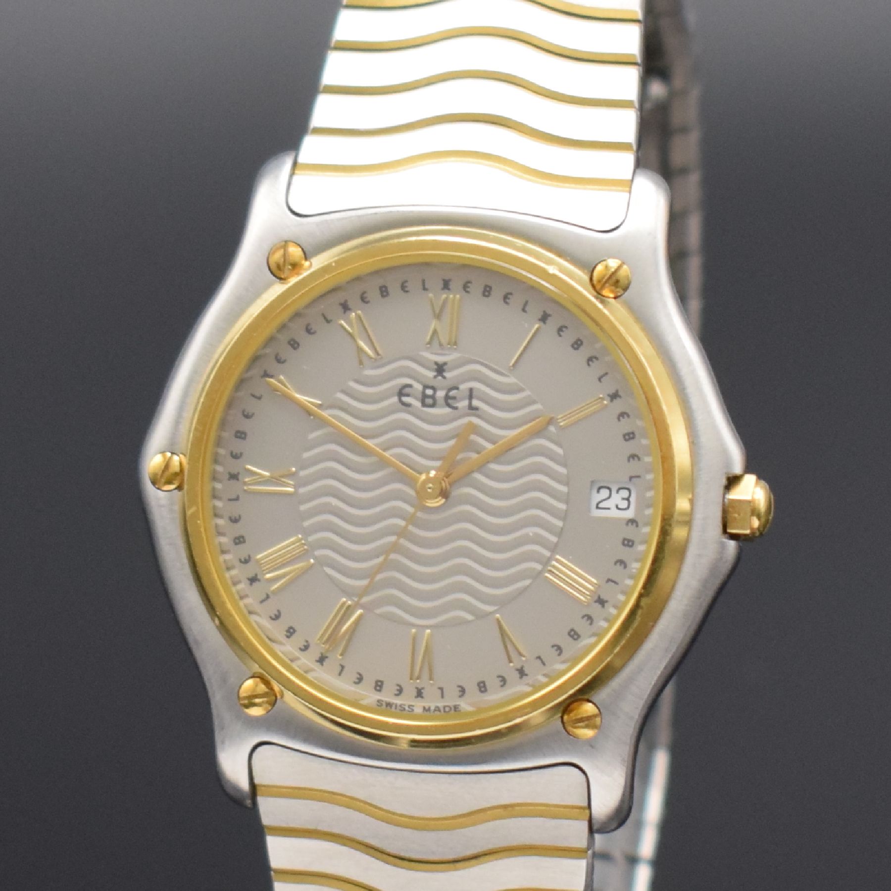 Detail c: EBEL Sport Classique Armbanduhr, Schweiz um 1995, quarz, Ref. E1187141, Stülpgeh. in Edelstahl, GG-Lünette 5-fach verschr., Gliederband in ...