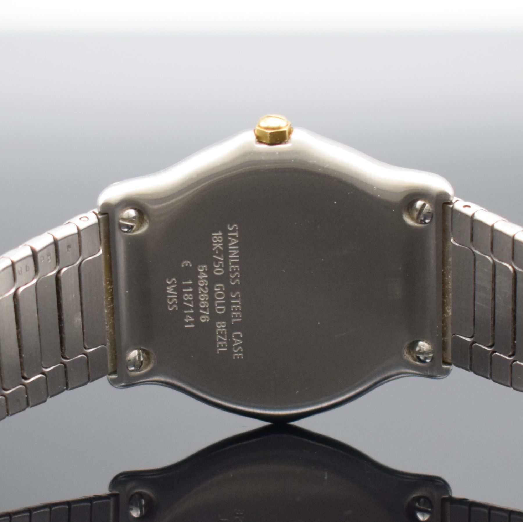 Detail e: EBEL Sport Classique Armbanduhr, Schweiz um 1995, quarz, Ref. E1187141, Stülpgeh. in Edelstahl, GG-Lünette 5-fach verschr., Gliederband in ...