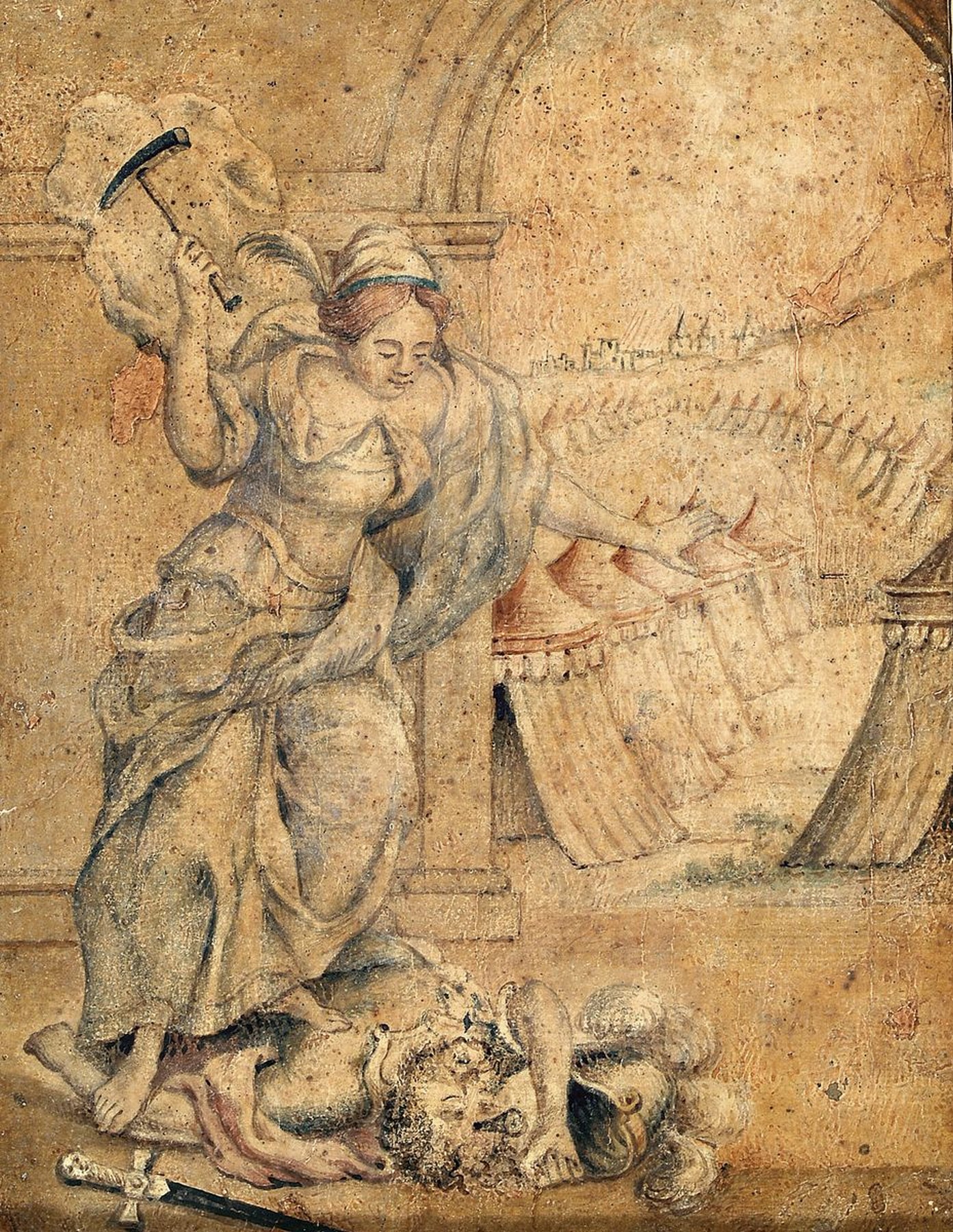 Detail a: Unbekannter Barockkünstler, 18. Jh., Aquarell auf Papier, 2 Arbeiten: Mose und der brennende Dornbusch nach Ex. 3-4, Schilderung Moses als Hirte; ...