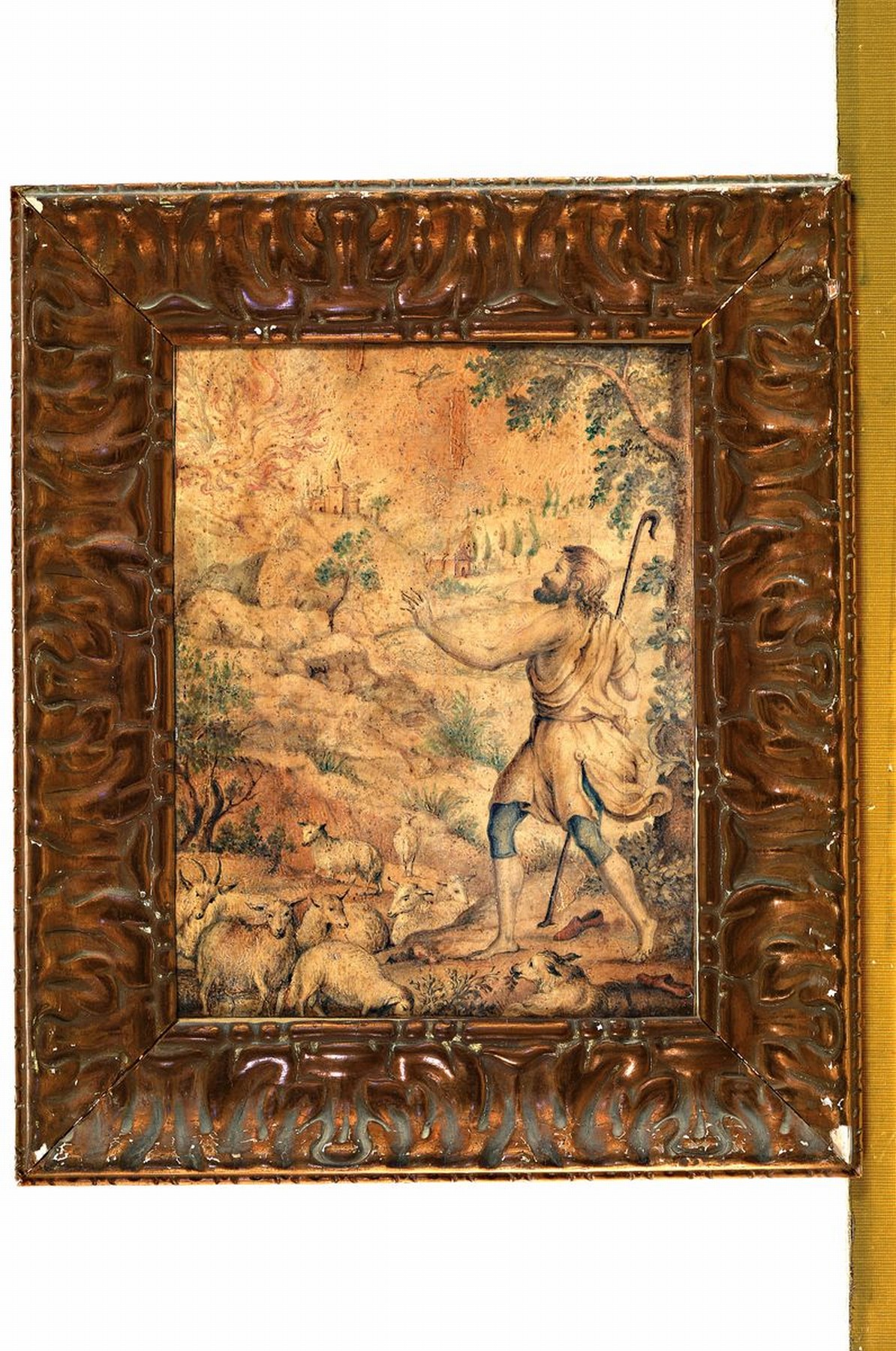 Detail k: Unbekannter Barockkünstler, 18. Jh., Aquarell auf Papier, 2 Arbeiten: Mose und der brennende Dornbusch nach Ex. 3-4, Schilderung Moses als Hirte; ...