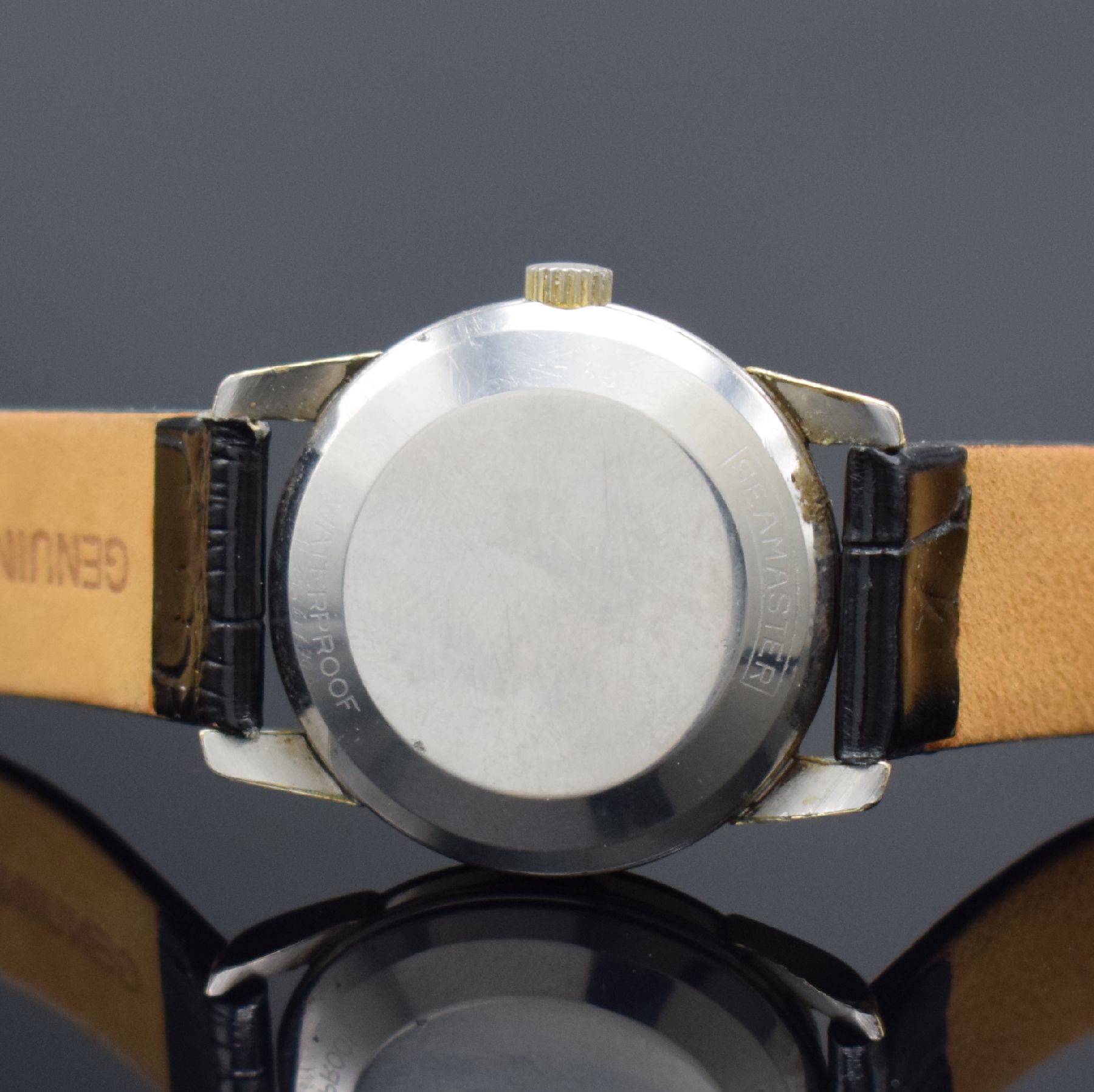 Detail d: OMEGA seltene Armbanduhr Serie Seamaster Referenz 2828-4 SC, Automatik, Schweiz um 1955, Edelstahlgeh. m. Goldhaube, Boden aufgedr., Zifferbl. m. ...