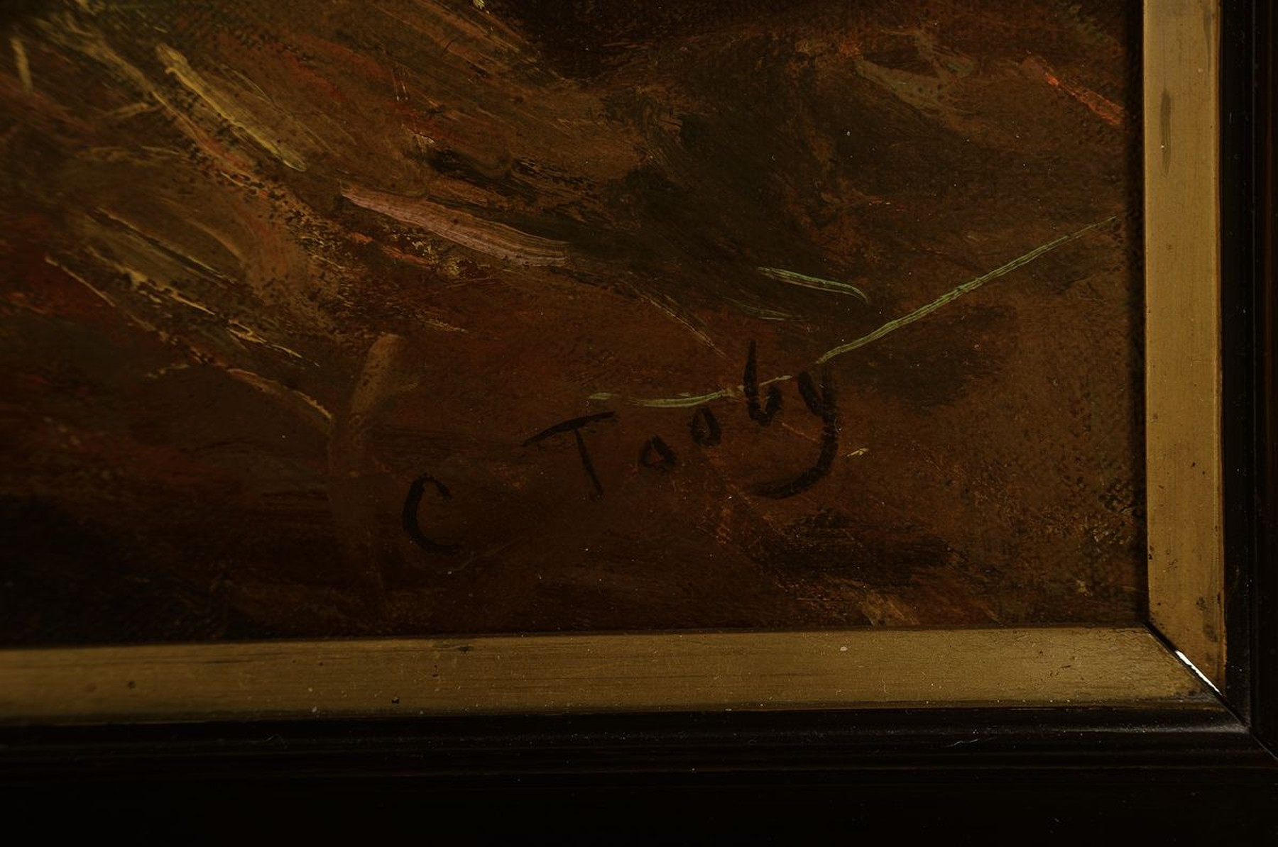Detail a: Charles Tooby, 1863 London - 1918, Kuh an der Tränke im Stall, im diffusen Licht und Gegenlicht gemalt, hohe Stofflichkeit, differenzierte ...