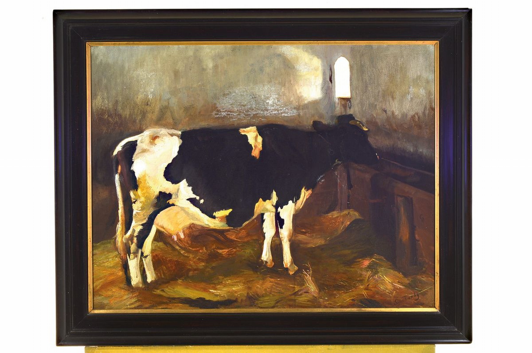 Detail k: Charles Tooby, 1863 London - 1918, Kuh an der Tränke im Stall, im diffusen Licht und Gegenlicht gemalt, hohe Stofflichkeit, differenzierte ...