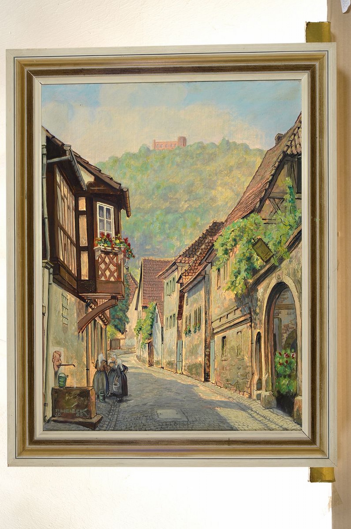 Detail k: Georg Heieck, 1903 Ludwigshafen- 1977 Mannheim, Hambacher Schloßgasse mit Blick auf die Maxburg, Öl/Lwd, signiert, ca. 60 x 45 cm, verso bezeichnet ...