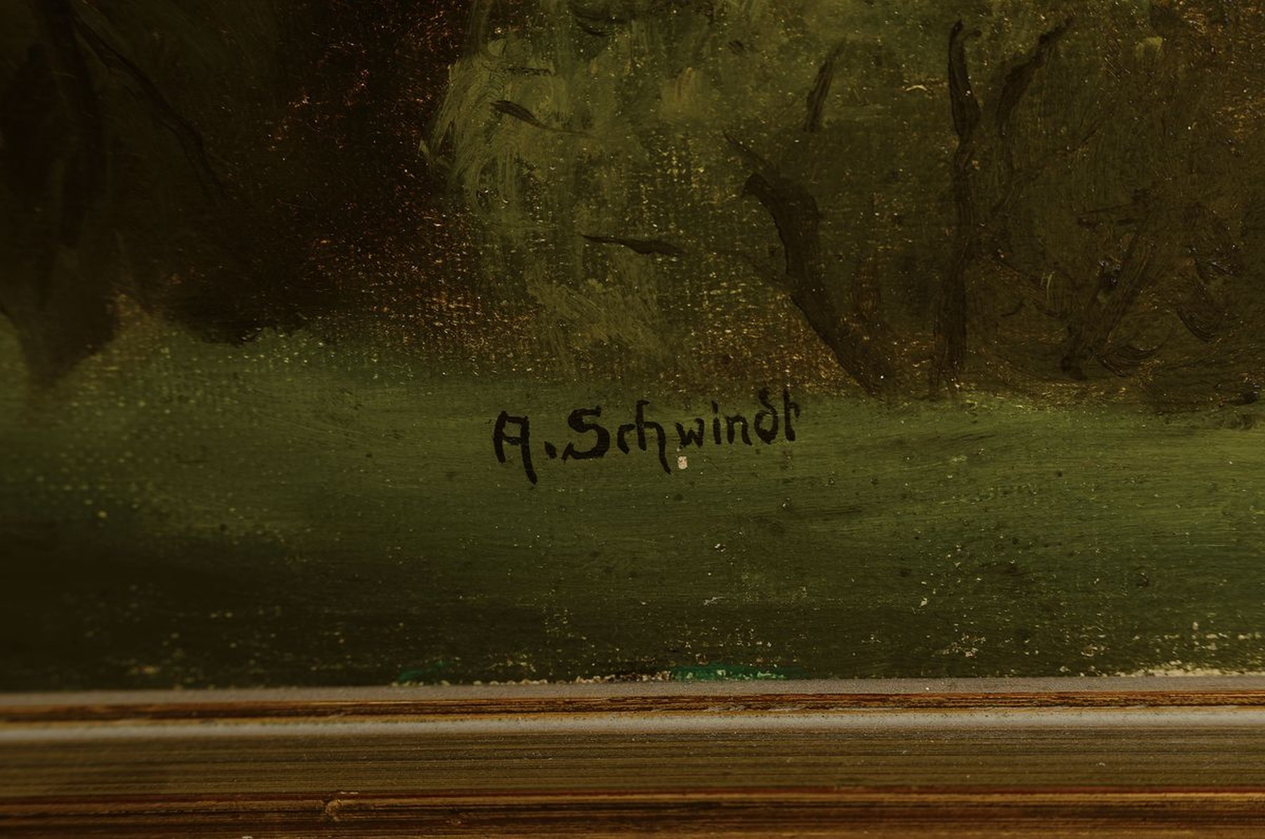 Detail a: A. Schwindt, Künstler 2. Hälfte 19. Jh., Blick auf das Heidelberger Schloß und das Neckartal, im Vordergrund in der Sonne spazierender Herr mit ...