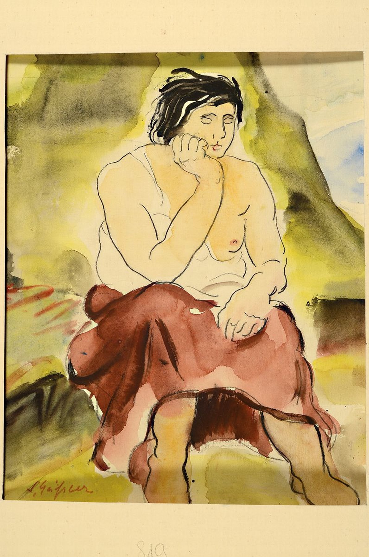 Detail k: Senta Geissler, 1902 Heidelberg - 2000, 3 Aquarelle/Pastellzeichnungen, a. "Frau am strand", 19.XI. 1931, im PP. bez. und datiert, signiert ...