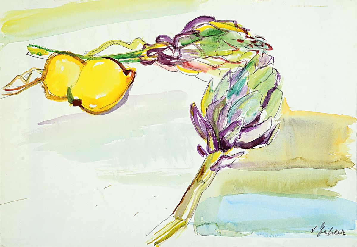 Detail a: Senta Geissler, 1902 Heidelberg - 2000, sechs Aquarelle, a. Skizze, sitzendes Mädchen , ca. 21 x 22 cm, b. sitzende Frau, 25 x 19 cm, c. Frau in ...