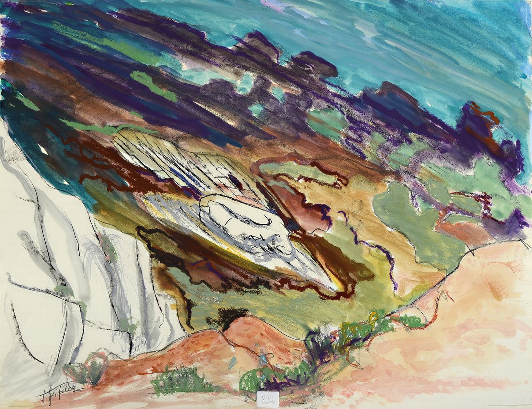 Senta Geissler, 1909 Heidelberg - 2000 drei Aquarelle, a. südliche Landschaft, Gouache und Kreide, rückseitig Nachlasstempel und Signatur, ca. 31 x ...