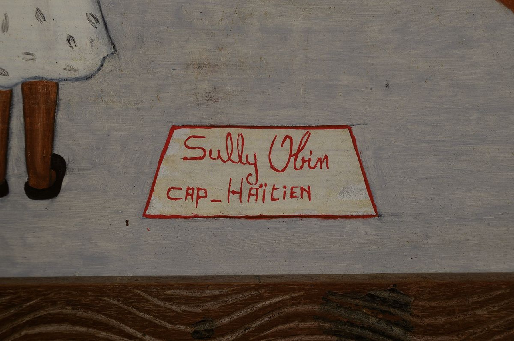 Detail a: Sully Obin, 1916-2012 Haiti, Gemälde in Öl/ Hartfaser, betitelt: Six jours apres le mort de l'artiste Seneque Obin, Mde Philomene Obin ...