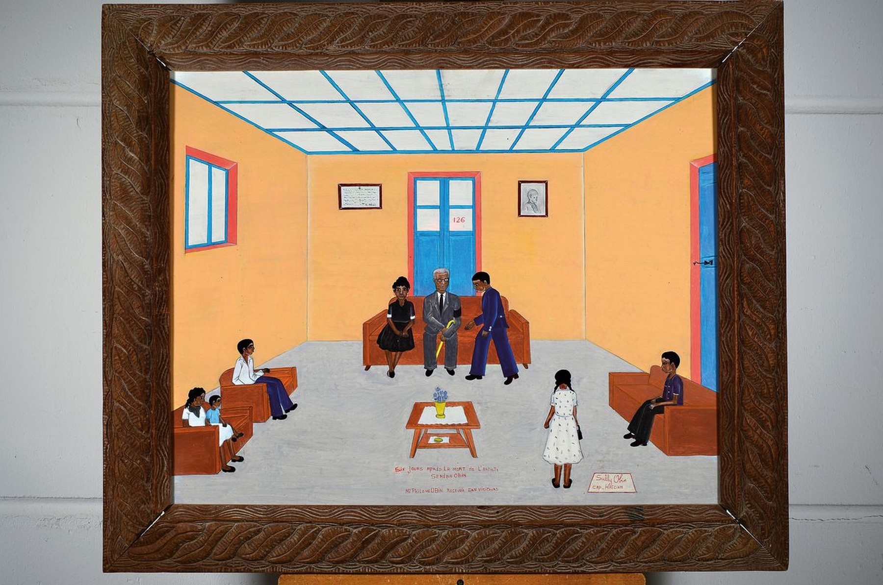 Detail k: Sully Obin, 1916-2012 Haiti, Gemälde in Öl/ Hartfaser, betitelt: Six jours apres le mort de l'artiste Seneque Obin, Mde Philomene Obin ...