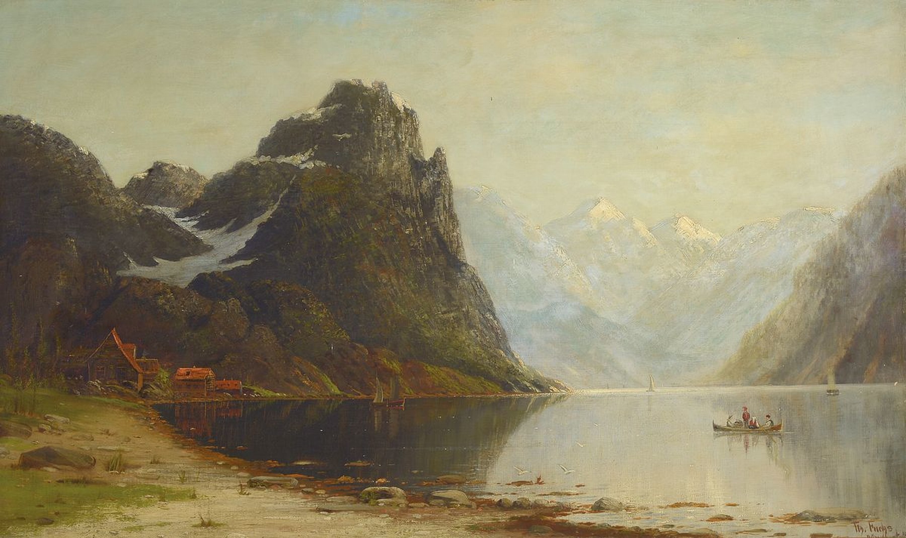 Therese Fuchs, 1849-1910 Düsseldorf, Norwegische Fjordlandschaft mit Fischerboot auf dem Wasser, Öl/Lwd, rechts unten signiert Th.Fuchs ...