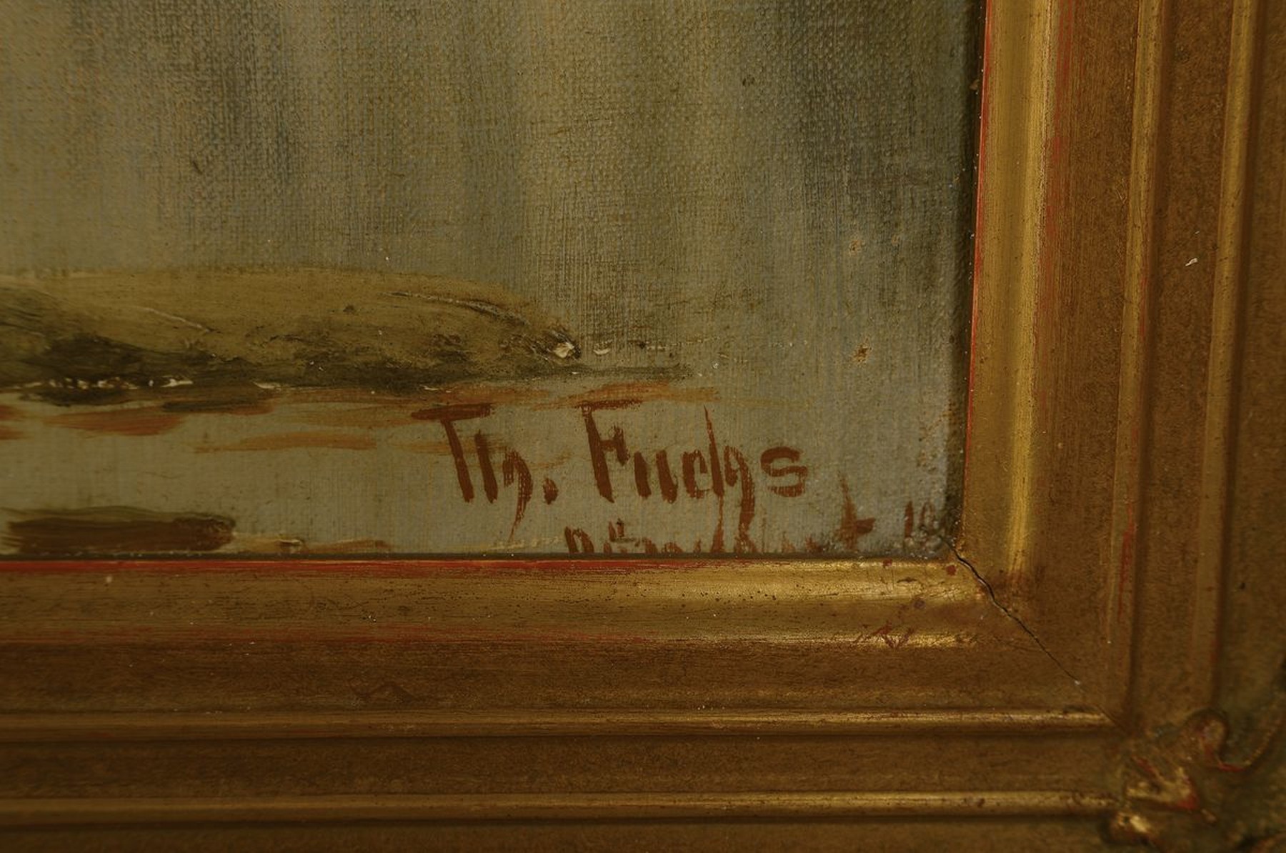 Detail a: Therese Fuchs, 1849-1910 Düsseldorf, Norwegische Fjordlandschaft mit Fischerboot auf dem Wasser, Öl/Lwd, rechts unten signiert Th.Fuchs ...