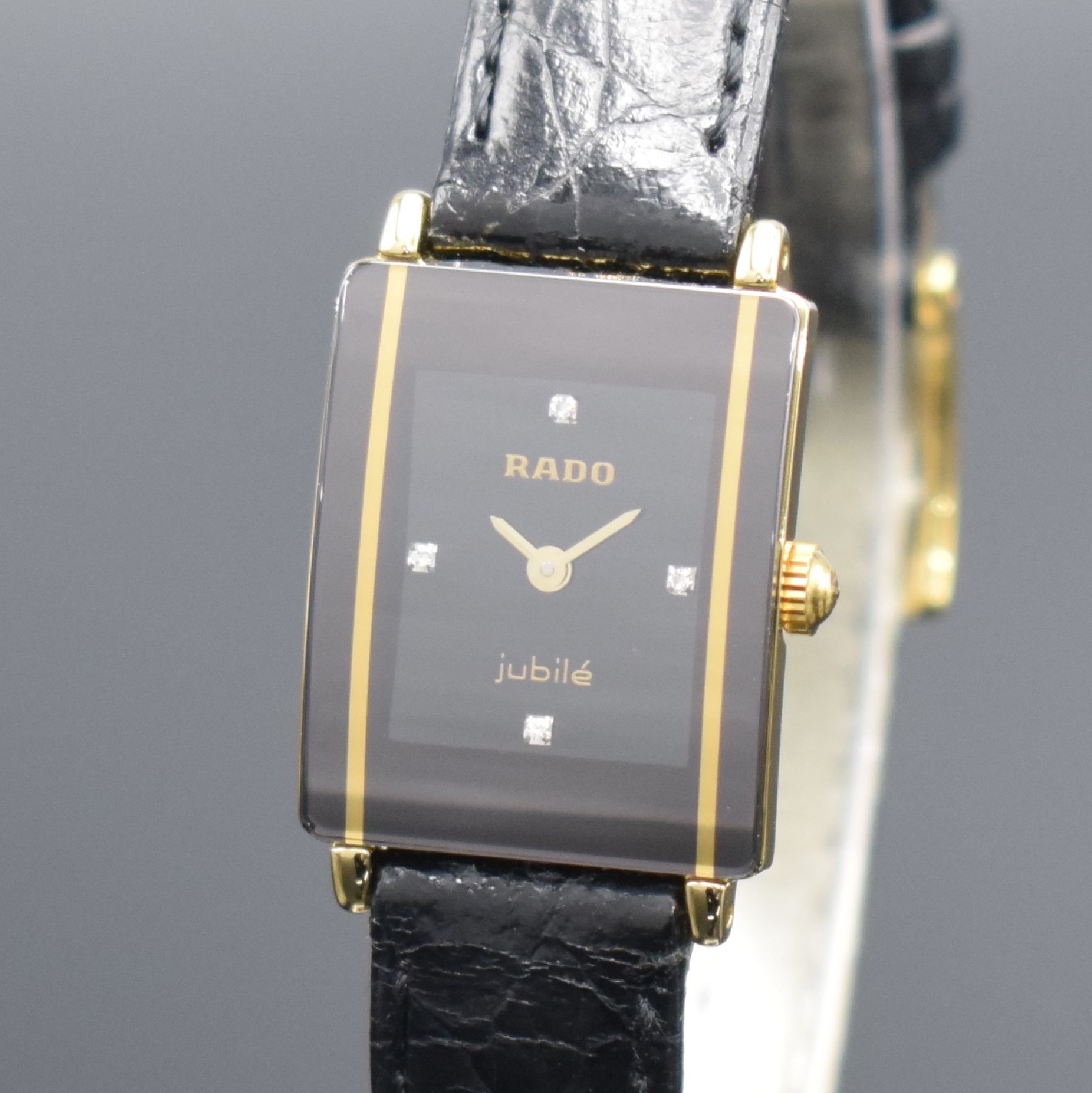 Detail a: RADO Diastar Jubilé Damenarmbanduhr, Schweiz um 1998, Ref. 153.0383.3, quarz, verg. Edelstahlgeh. m. 4-fach verschr. Boden, orig. Lederband m. ...