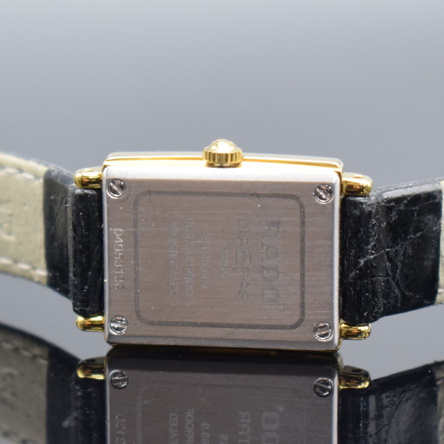 Detail d: RADO Diastar Jubilé Damenarmbanduhr, Schweiz um 1998, Ref. 153.0383.3, quarz, verg. Edelstahlgeh. m. 4-fach verschr. Boden, orig. Lederband m. ...
