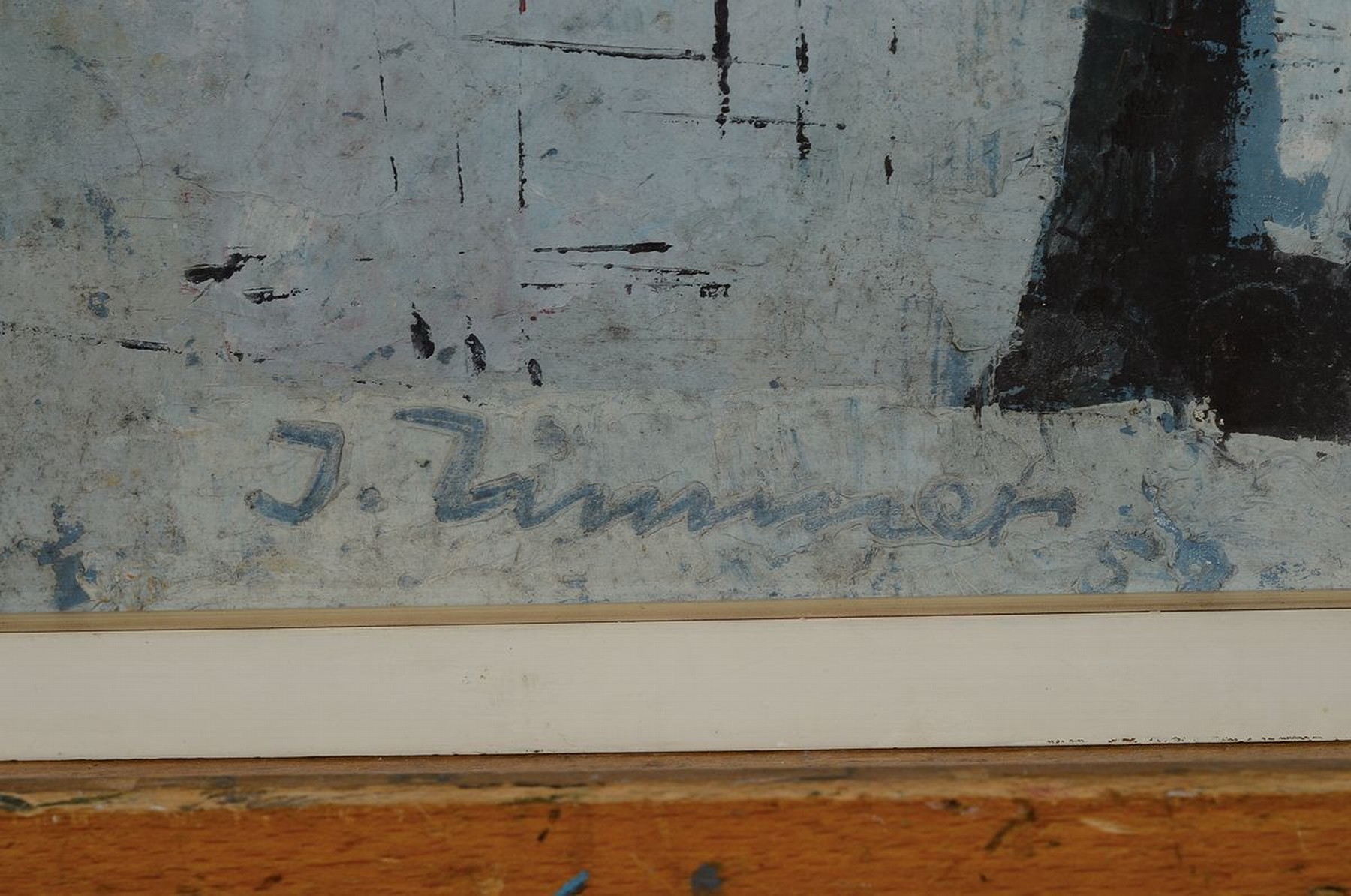 Detail a: Jupp Zimmer, 1919 Graach-1995 Trier, Trierer Capriccio, so rückseitig betitelt, Öl/Spanplatte, rechts unten signiert, ca. 140x50cm, R., aus dem ...