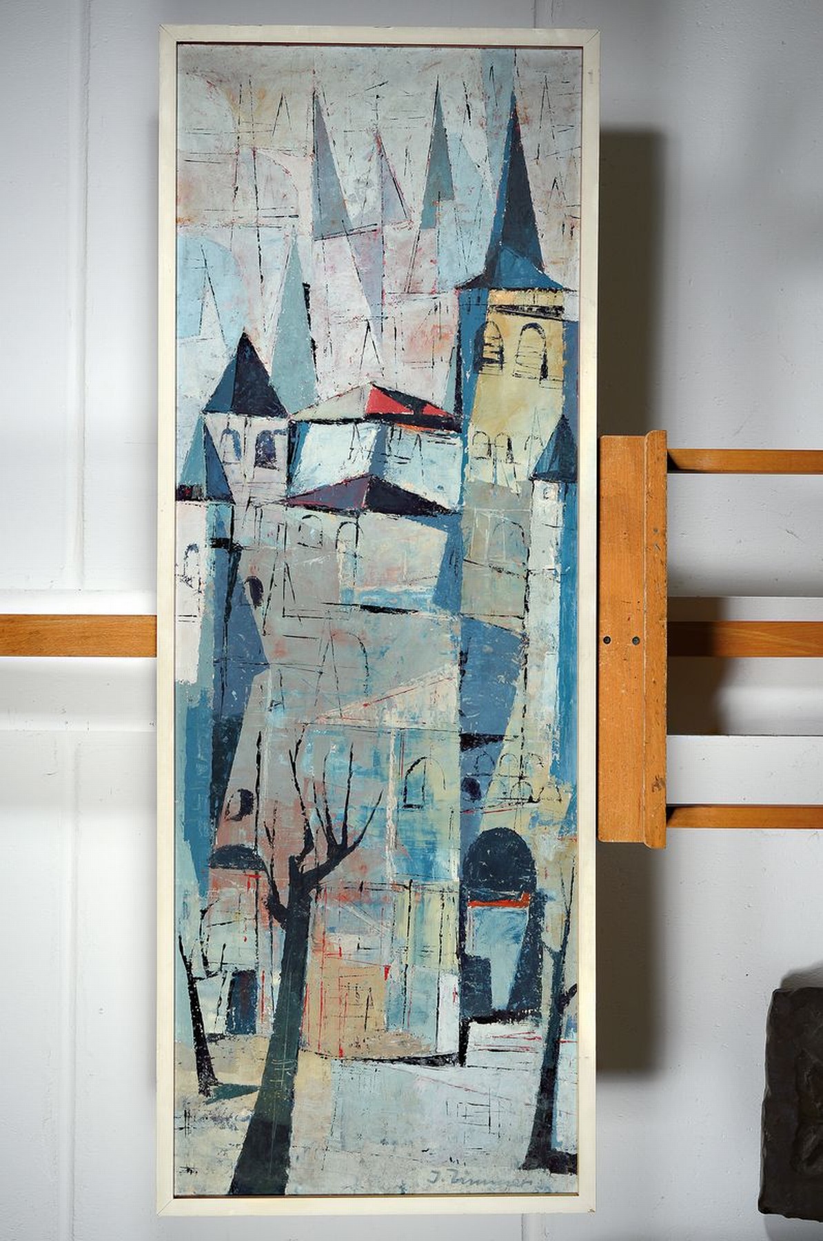 Detail k: Jupp Zimmer, 1919 Graach-1995 Trier, Trierer Capriccio, so rückseitig betitelt, Öl/Spanplatte, rechts unten signiert, ca. 140x50cm, R., aus dem ...