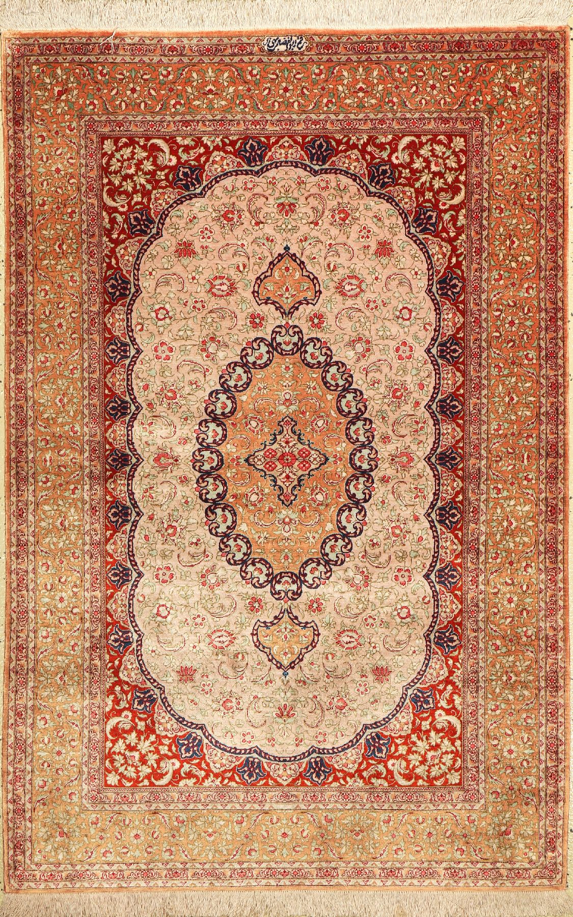 Ghom Seide fein Signiert, Persien, ca. 50 Jahre, reine Naturseide, ca. 156 x 103 cm, EHZ: 2