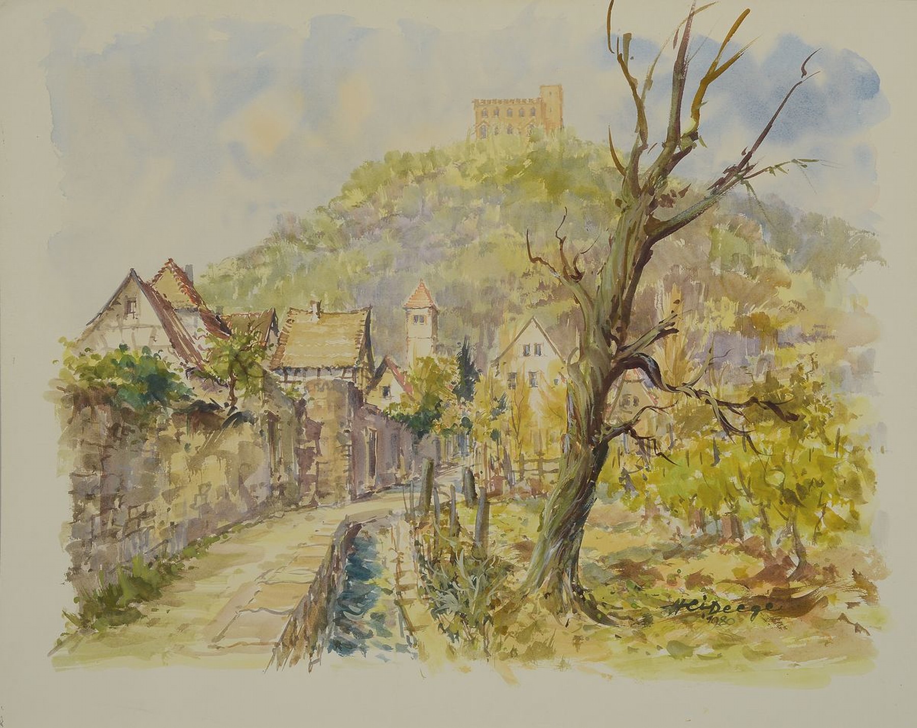 Detail c: Heiner Deege, 1920-2007 Haßloch, drei Aquarelle, a. Blick auf die Maxburg, signiert, ca. 40 x 50 cm, l. gebräunt, b. Freistadt Rust Neusiedler See, ...