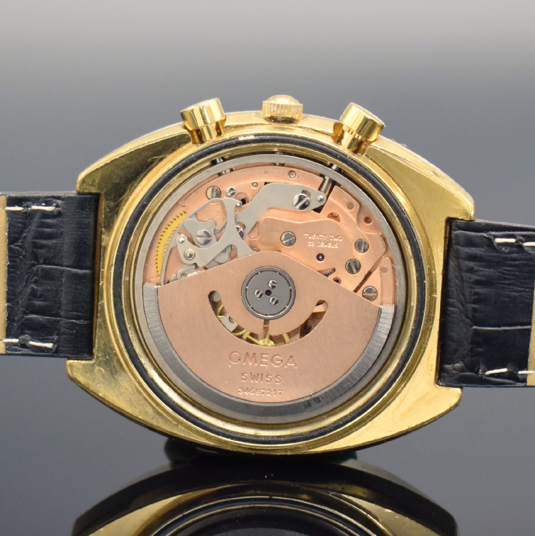 Detail f: OMEGA Seamaster Herrenarmbanduhr mit Chronograph Referenz 176005, Schweiz um 1972, Automatik, verg. Geh., Edelstahlboden verschr., neutr. Lederband ...